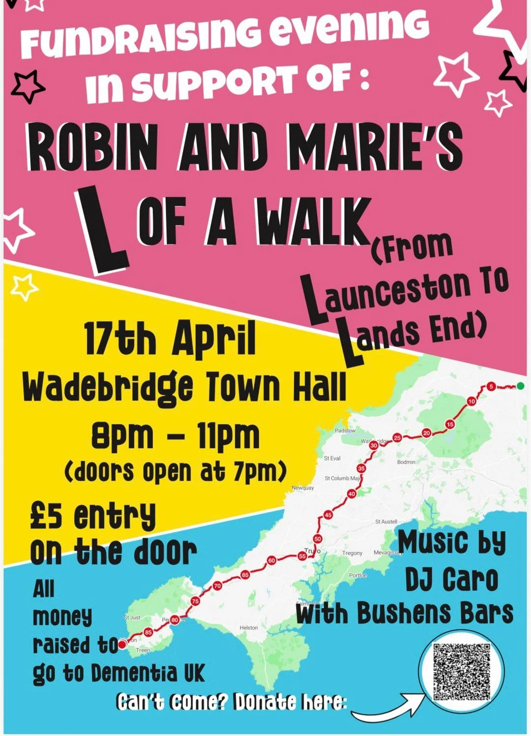 This Friday - why not head out for a night out in Wadebridge??

Two of our favourite locals are raising money for Dementia UK and would love your support.  It's bound to be an epic night and we will hopefully see you there!

If you'd rather not head 