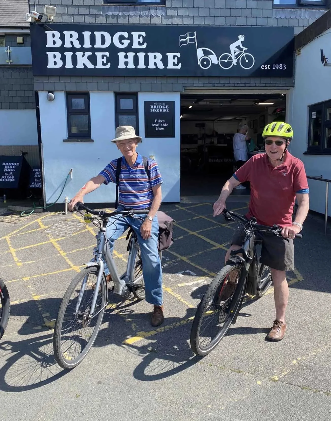 Father and son who have been coming to Bridge Bike Hire on the Camel Trail for years