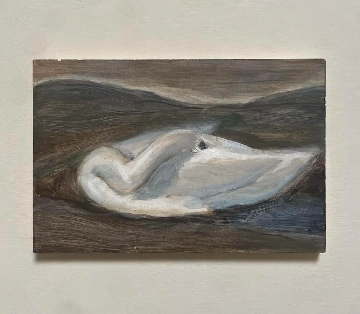 Swan Sleeping @hattievision is now available through @halfofvenus gallery. Check the link in bio or send a DM for inquiries. Hattie Landells (b. 1990, Hampshire) is a painter and writer living and working in London, UK. Her work embraces magical thin