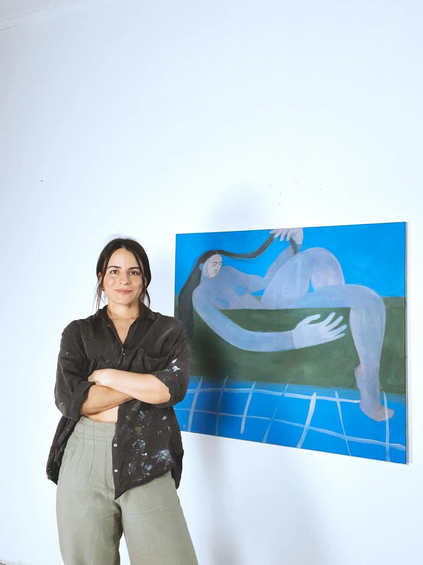 Meet Magdalena Paz, an artist featured on @halfofvenus gallery. Swipe to see one of her available artworks. Magdalena Paz (b 1990,Chile) is a Berlin-based painter whose nomadic upbringing shapes her practice as both a stabilizing ritual and a space f