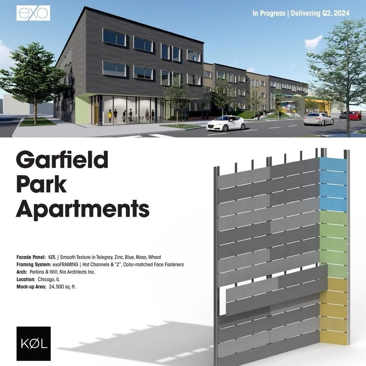 Repost from @exosurfaces
&bull;
EXO Projects | IN PROGRESS
Delivery: Q2, 2024

The Garfield Park Apartments, a new affordable housing project in #Chicago, IL, are designed by Perkins&amp;Will with Nia Architects Inc. serving as the architect of recor