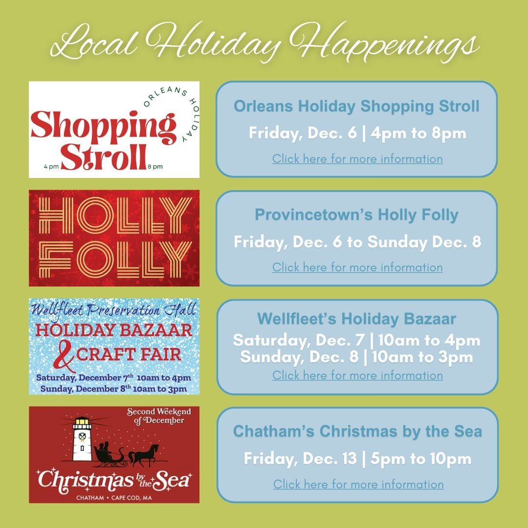 The Cove invites you to immerse yourself in the joyful coastal spirit of the Cape during your stay with some upcoming holiday festivities. Whether you're exploring the dazzling lights, savoring local treats, or searching for the perfect gift, Cape Co
