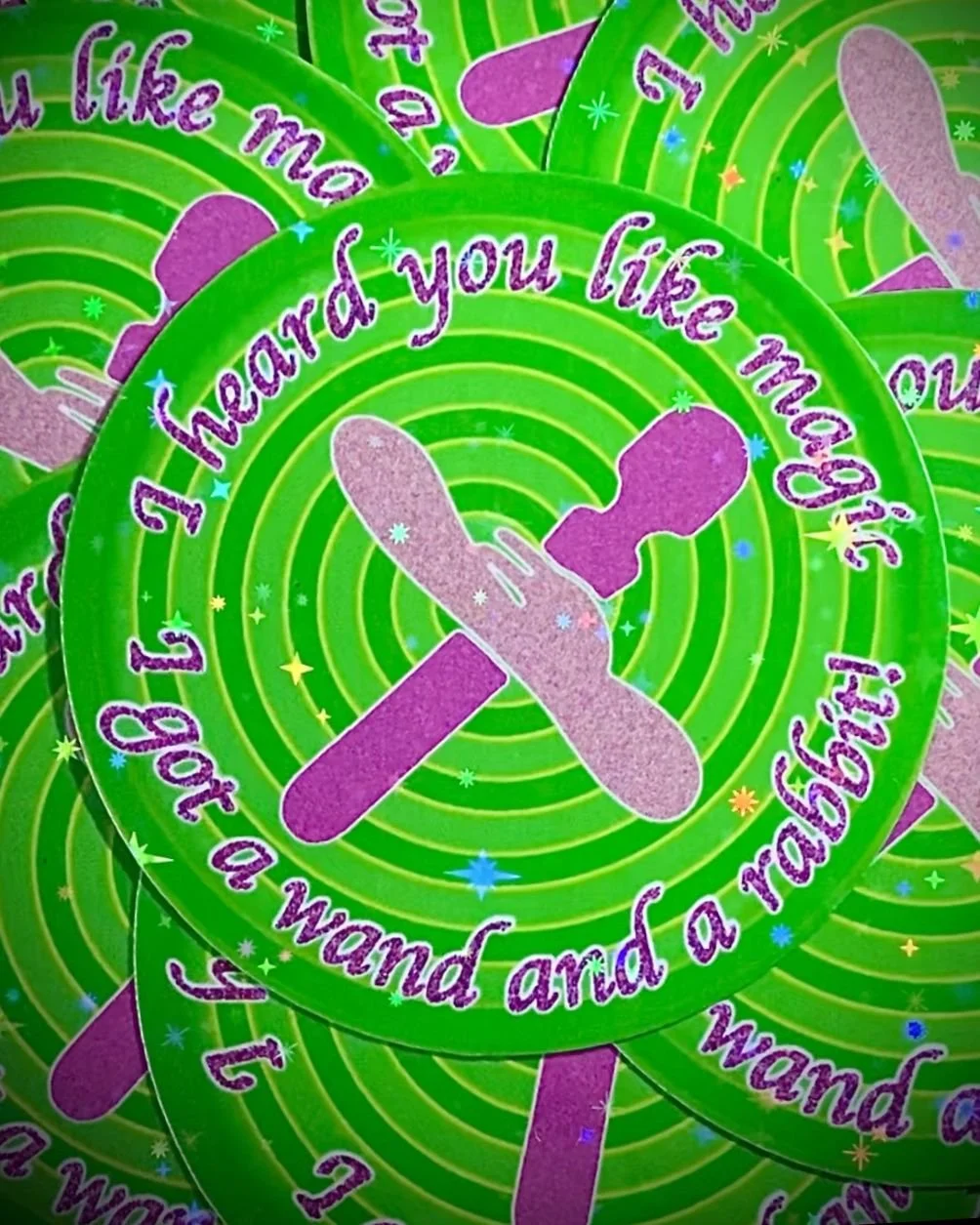 "A WAND AND A RABBIT" holographic sticker.