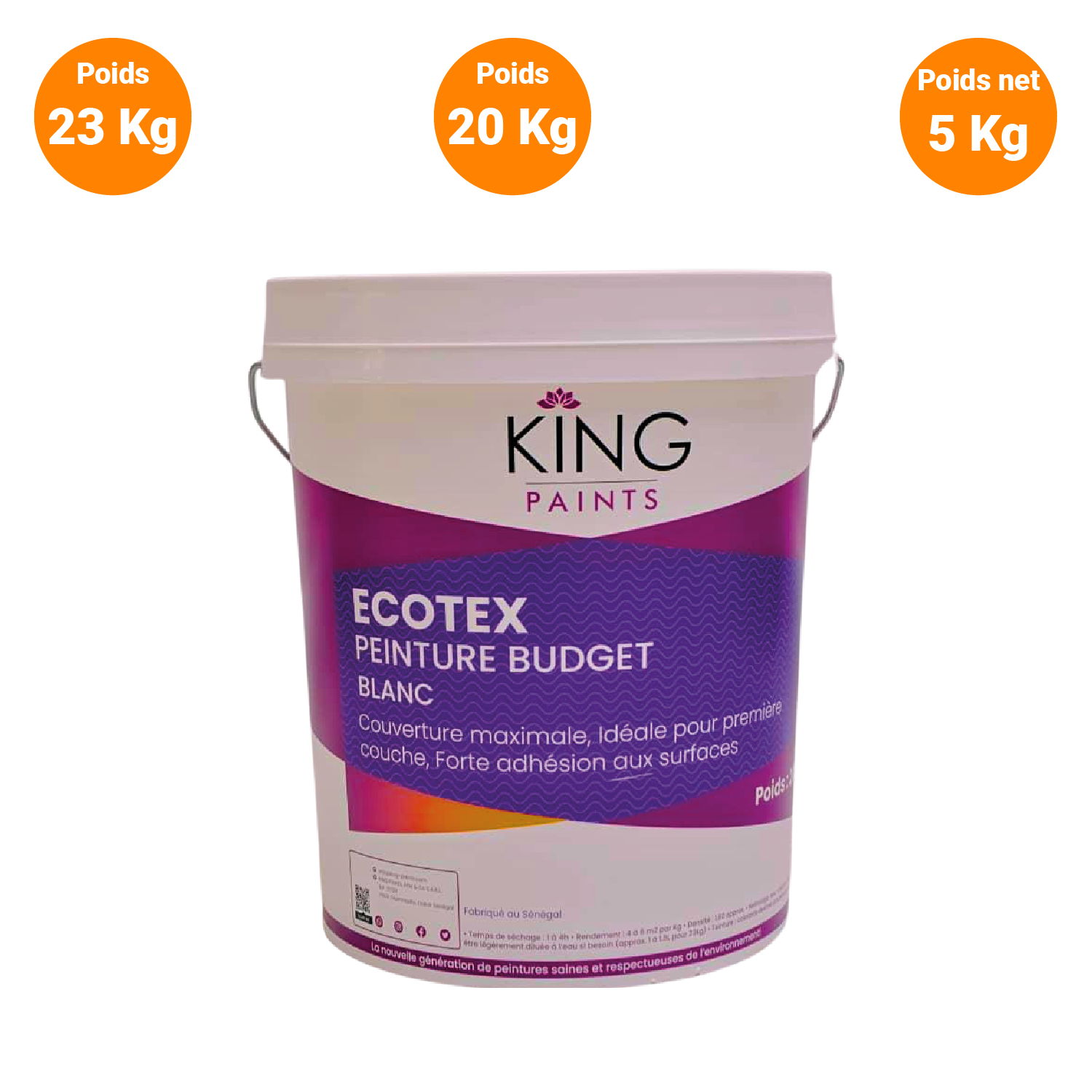 Poteau de peinture King Ecotex Peinture Budget Blanc avec informations sur la capacité et ses caractéristiques