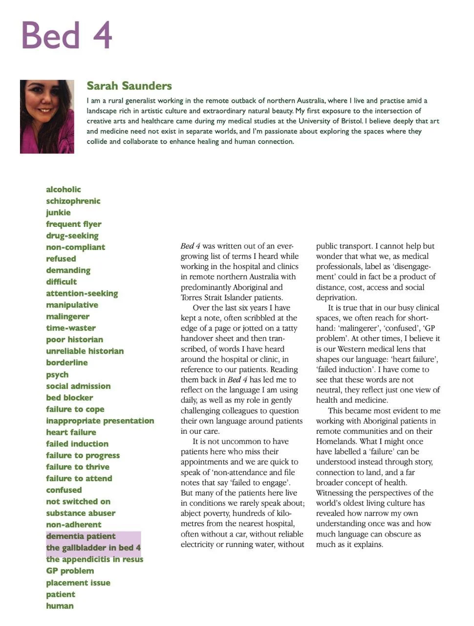 Dr. Sara Saunders sharing her poem Bed 4