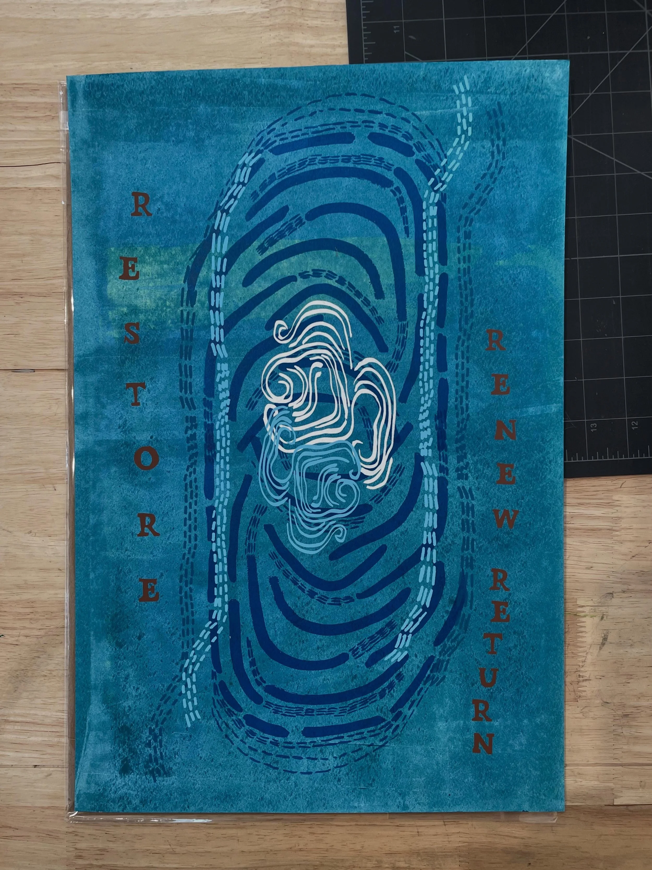 New unique screen print edition. Restore. Renew. Return. Thinking about water ways, passages and portals between worlds real and imagined. #portals #passage #transition #waterways #printmaking