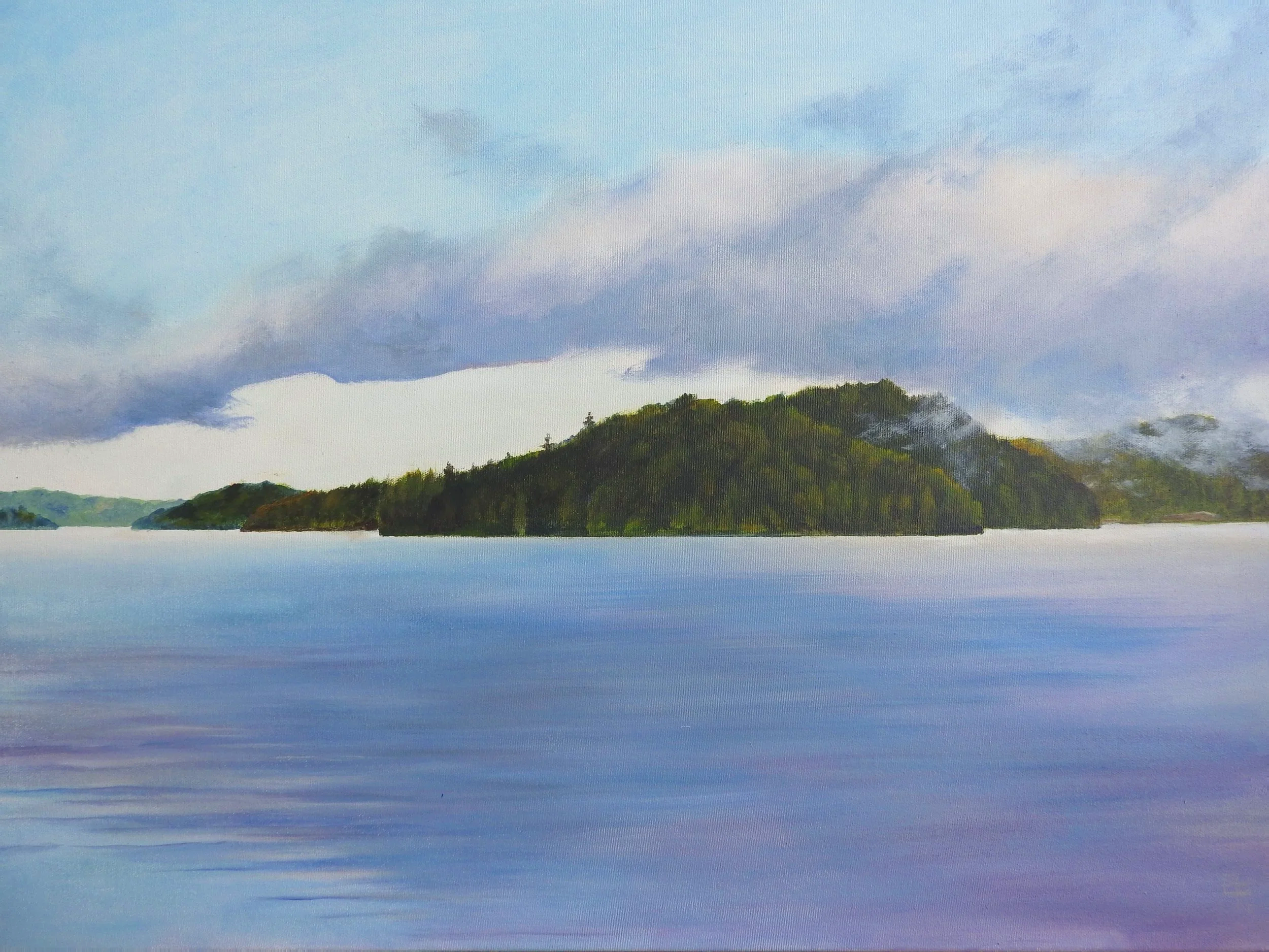Morning Light, Mist Rising on the Lake of Bays (30 x 24,acrylic - SOLD)