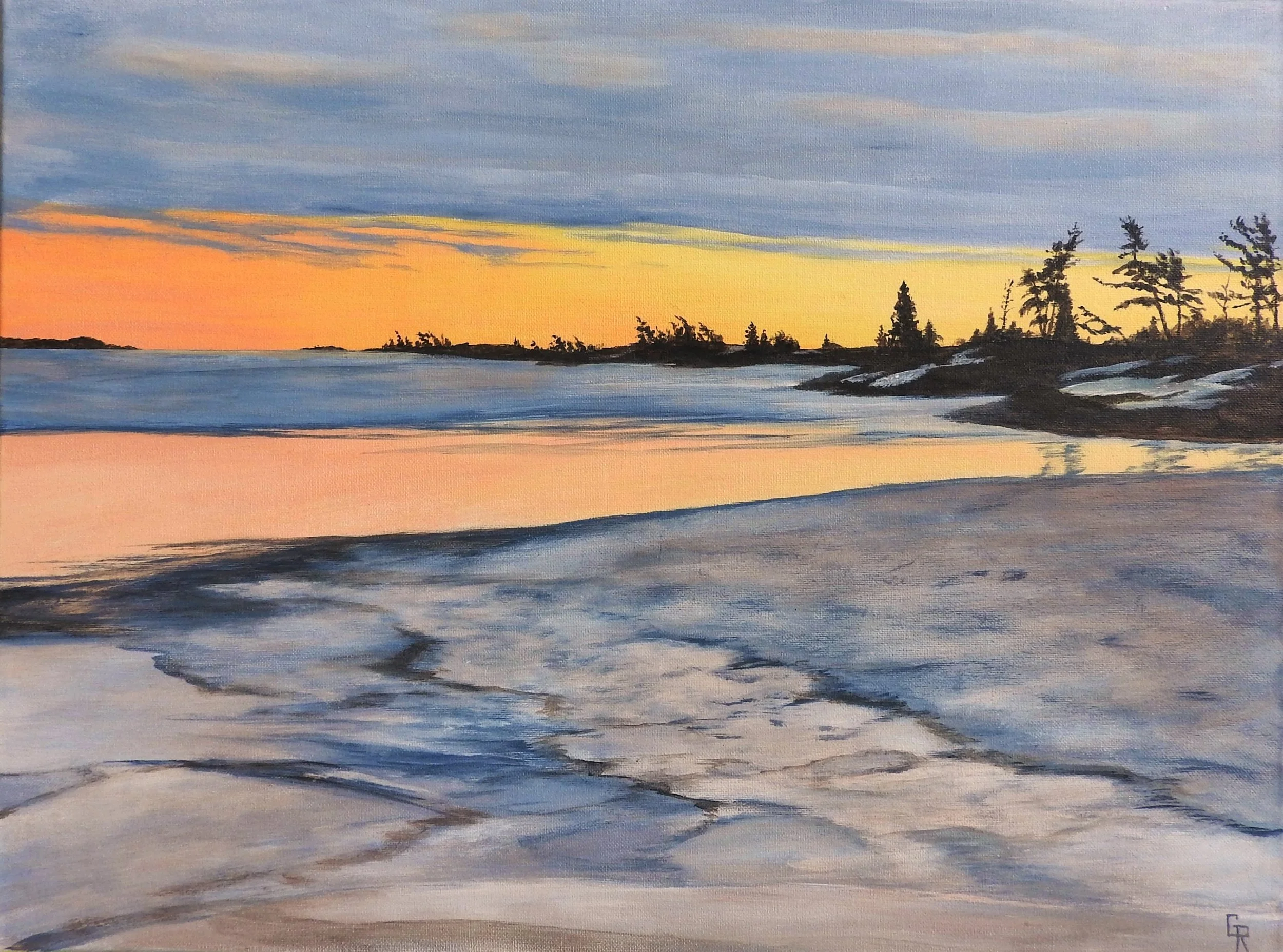 Winter Sunset, Ice Closing In (24 x 18, acrylic) SOLD