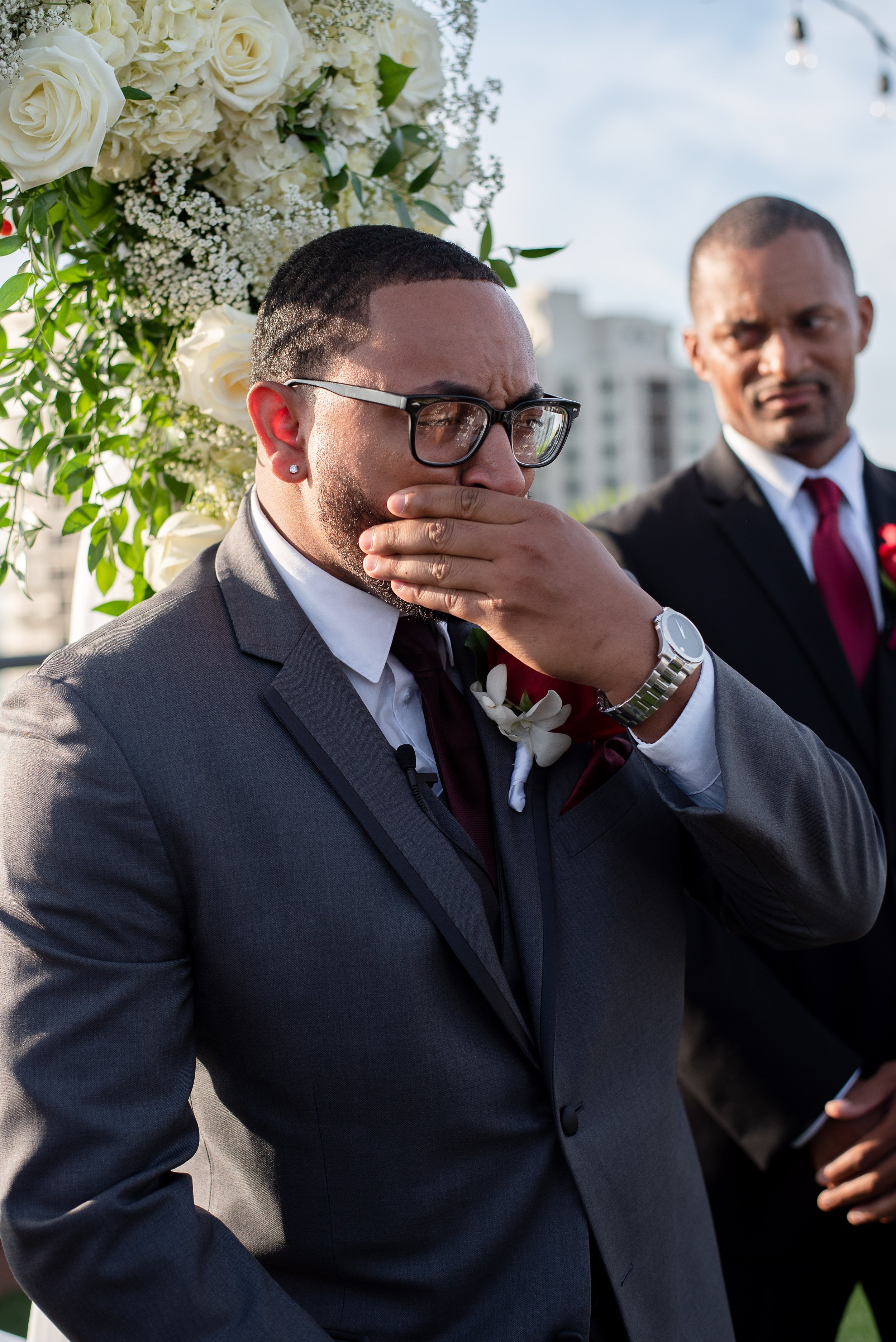 Emotional groom on wedding day