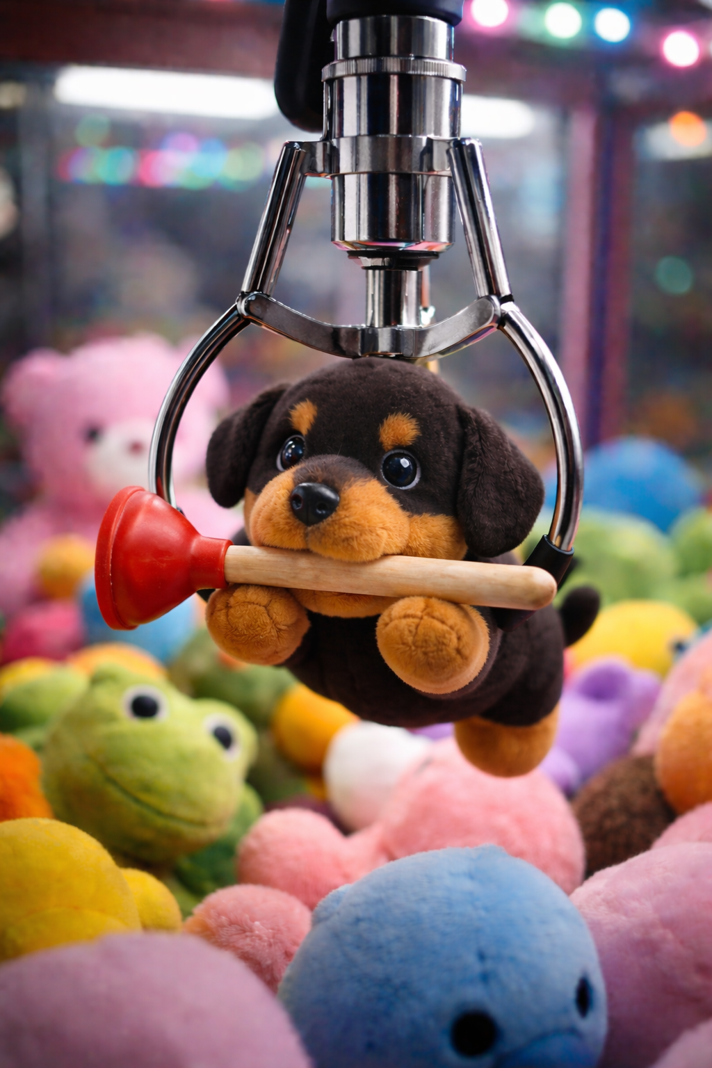 Claw machine picking up a toy object
