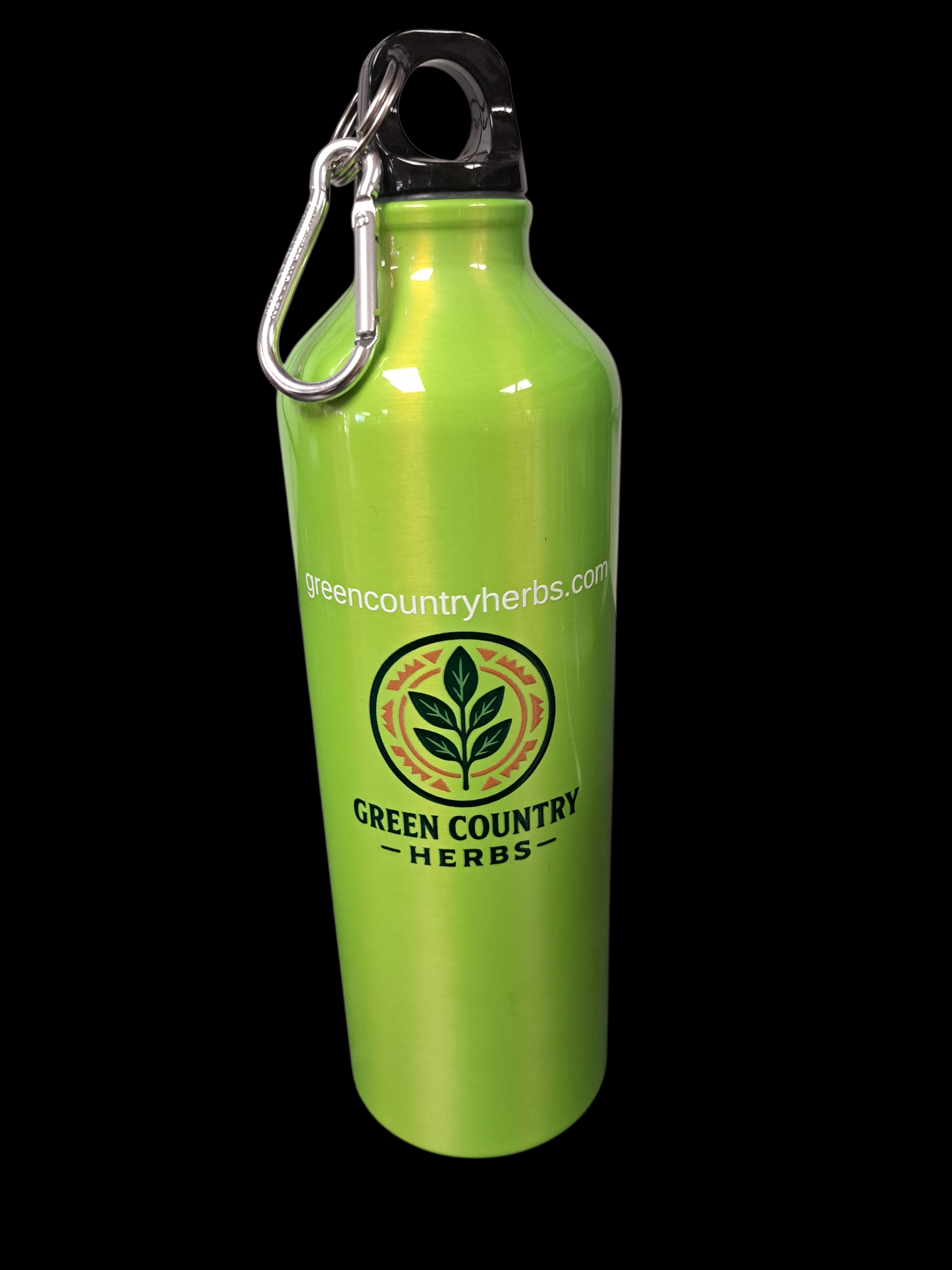 Green Aluminum Water Bottle with Carabiner  – 26 oz.