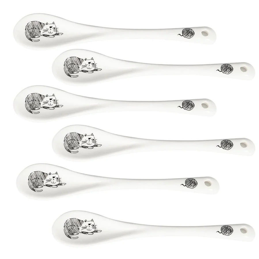 Porcelain Cat Tea Spoons Set of 6 – 4.75" Dishwasher & Microwave Safe