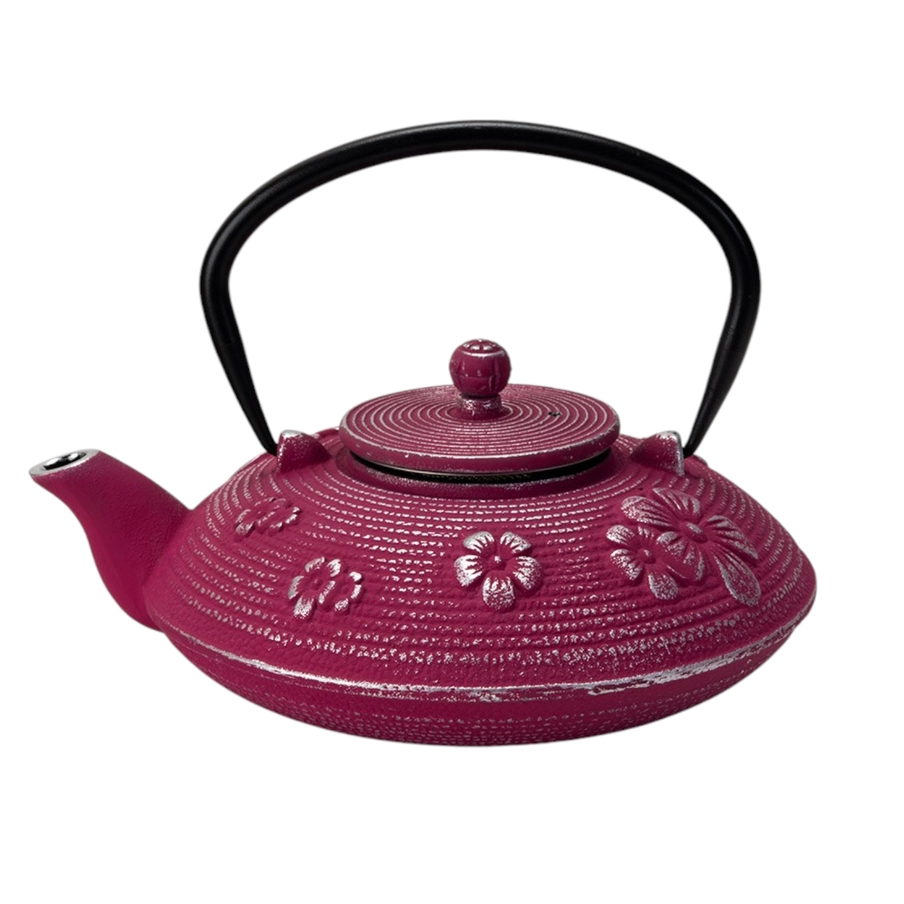 Magenta Ume Plum Blossoms 27oz Cast Iron Tea Pot with BOX