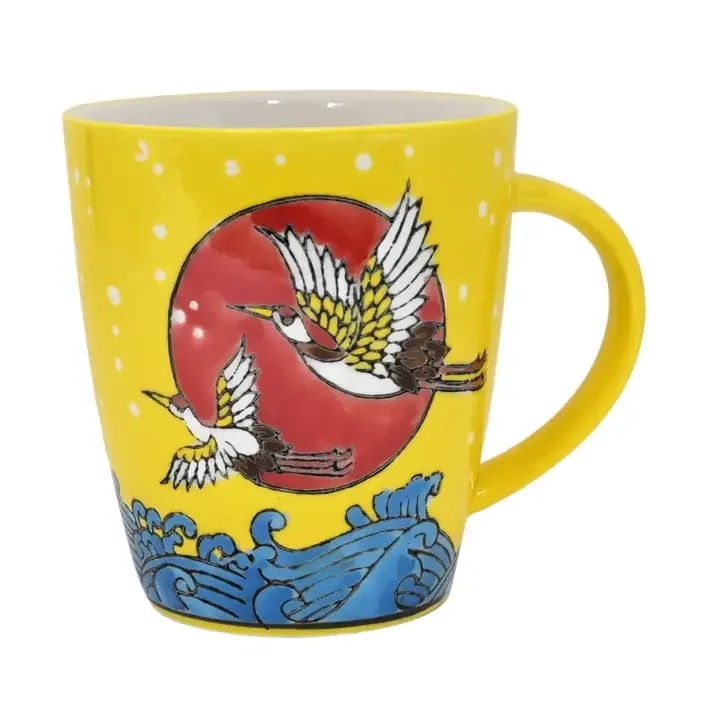 Moon Crane Porcelain Mug 12oz – Hand Painted Ceramic, Microwave & Dishwasher Safe