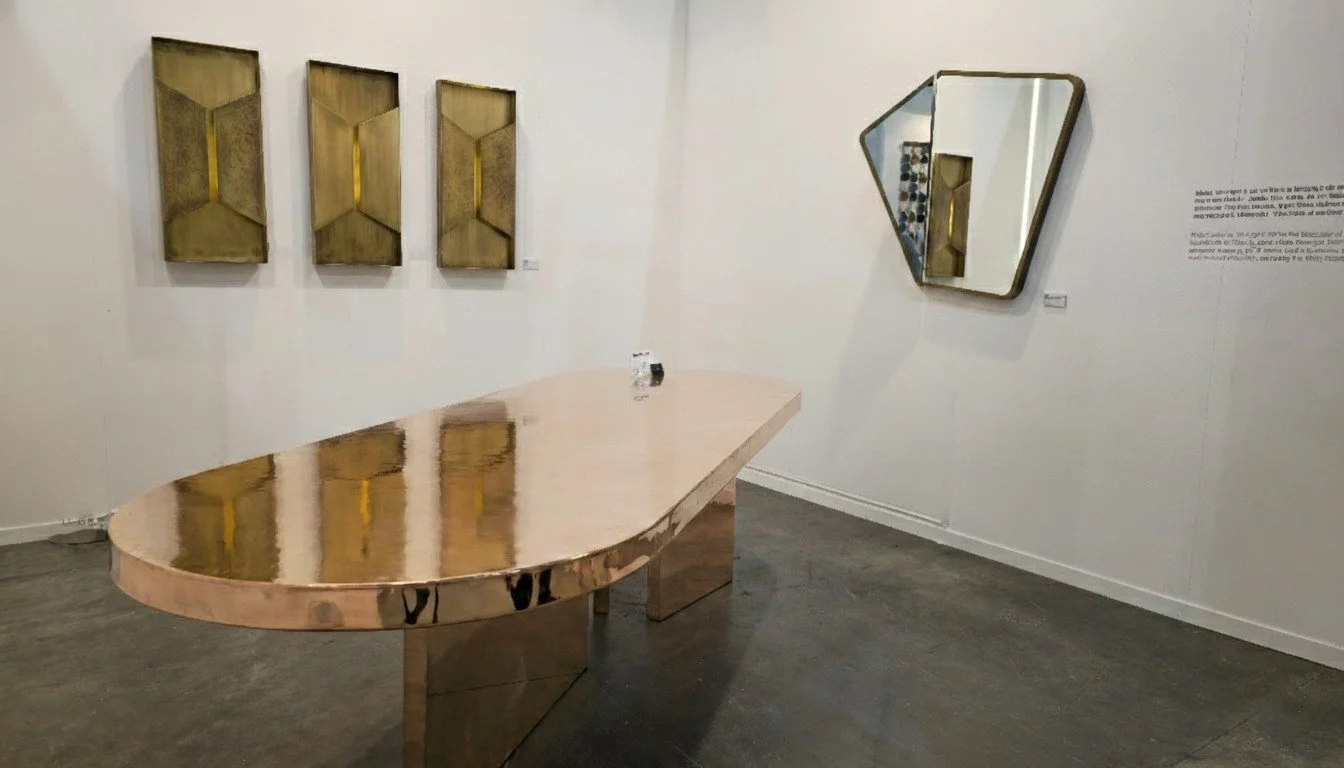 Elipsis copper table, sculptural wall sconces and asymmetric mirror by AmorettiLAB in Zona Maco 2026 setting