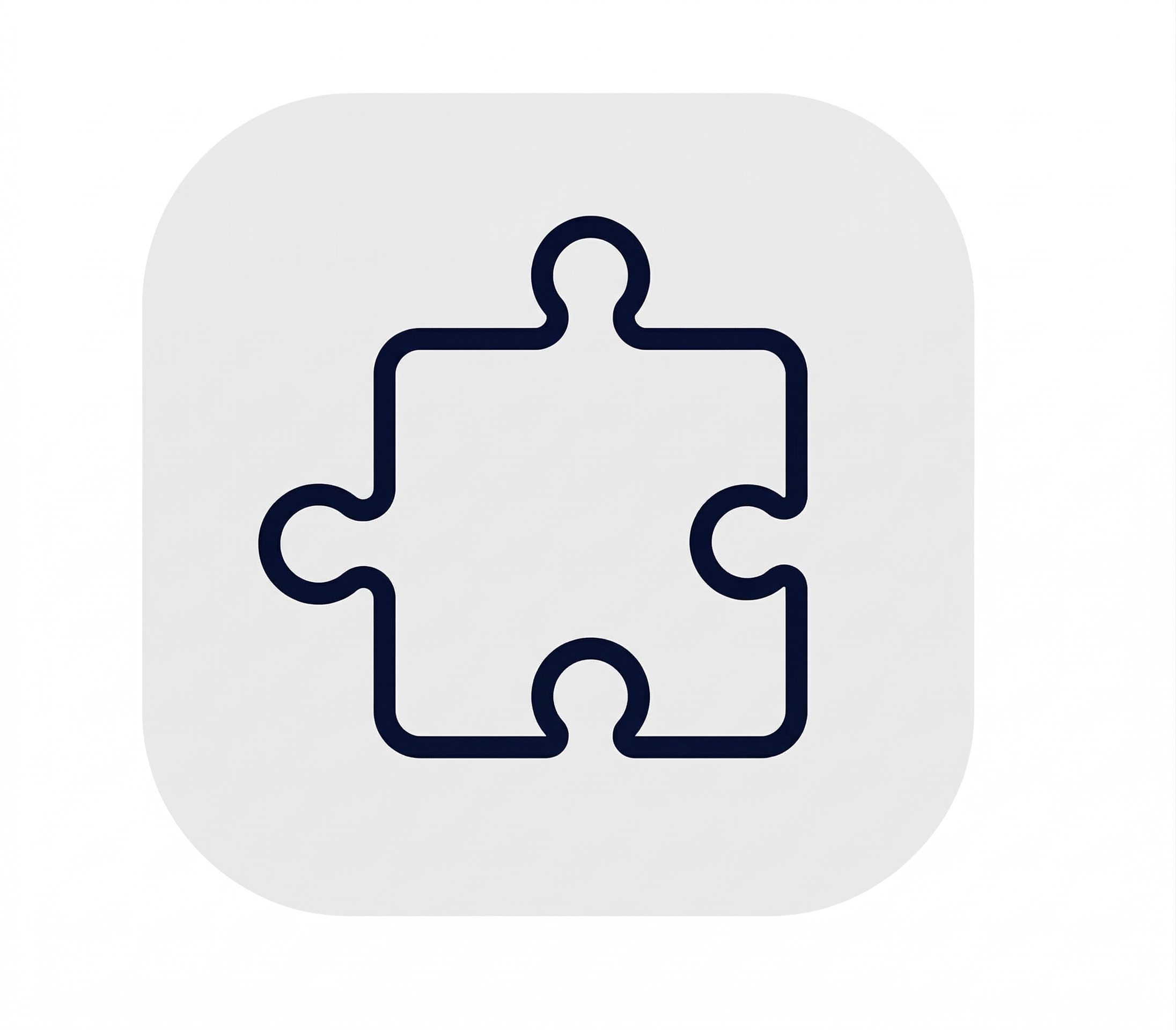 Icon of a puzzle piece, outline style, set against a light gray rounded square background.