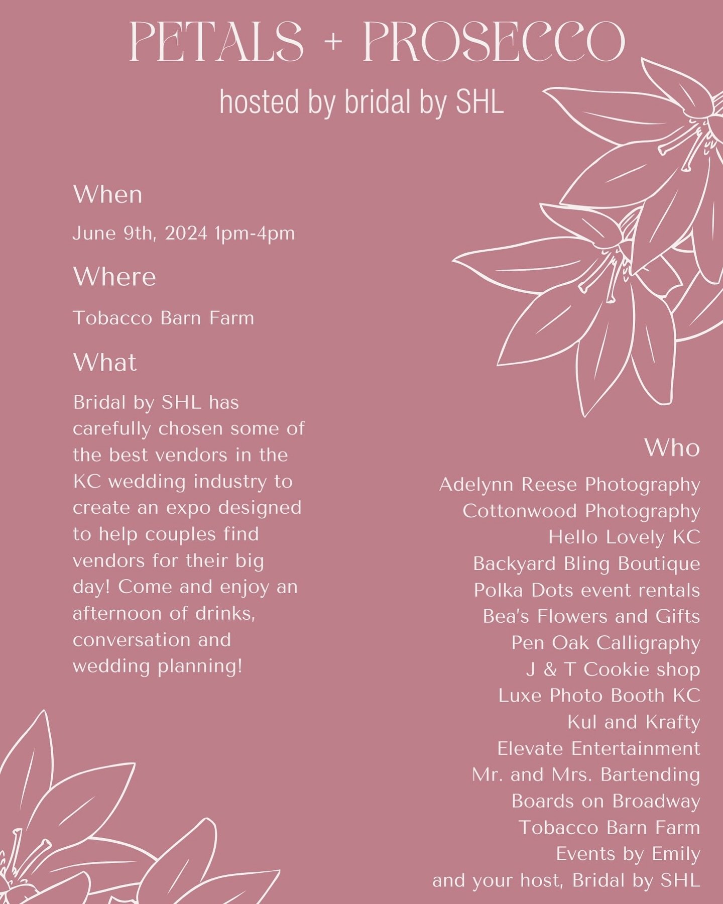 Whether you're recently engaged, your wedding is almost completely planned, or you have no idea where to start, this event is for YOU! 
Head over to our website to read more information about the vendors that will be there and to purchase your ticket