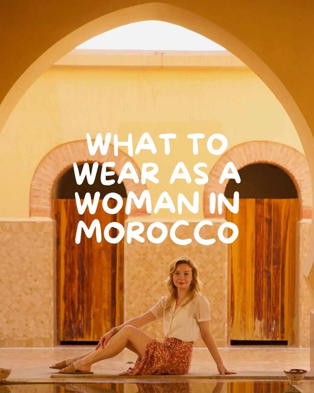 There&rsquo;s no dress code in Morocco (you&rsquo;ll see people walking around the medina wearing everything from crop tops to abayas)

However, I do recommend to dress a bit more modestly, especially if you want to visit places outside of Marrrakech