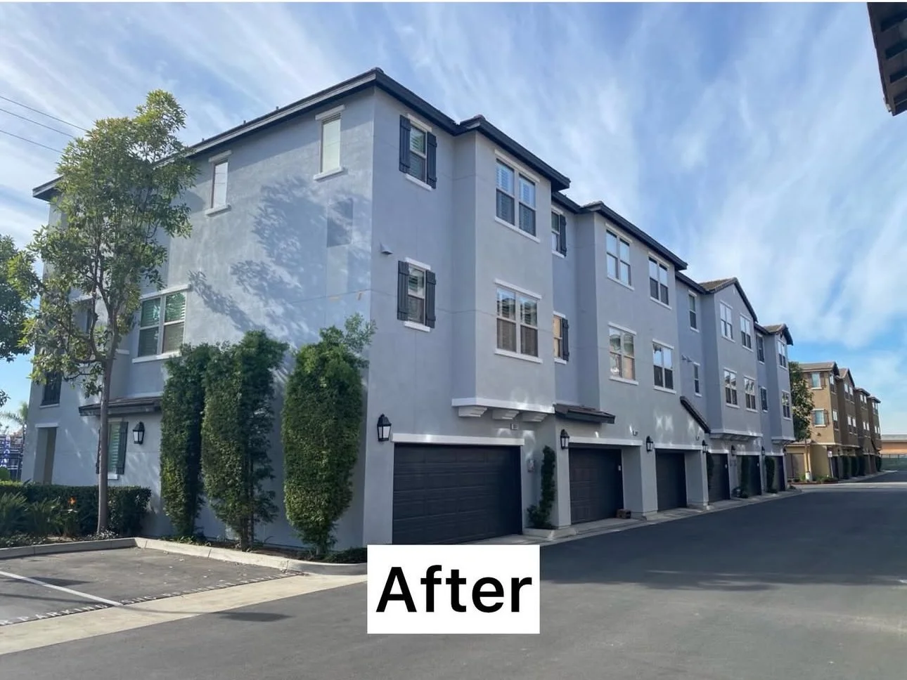 After image of apartment complex exterior repaint project completed in Anaheim, California.