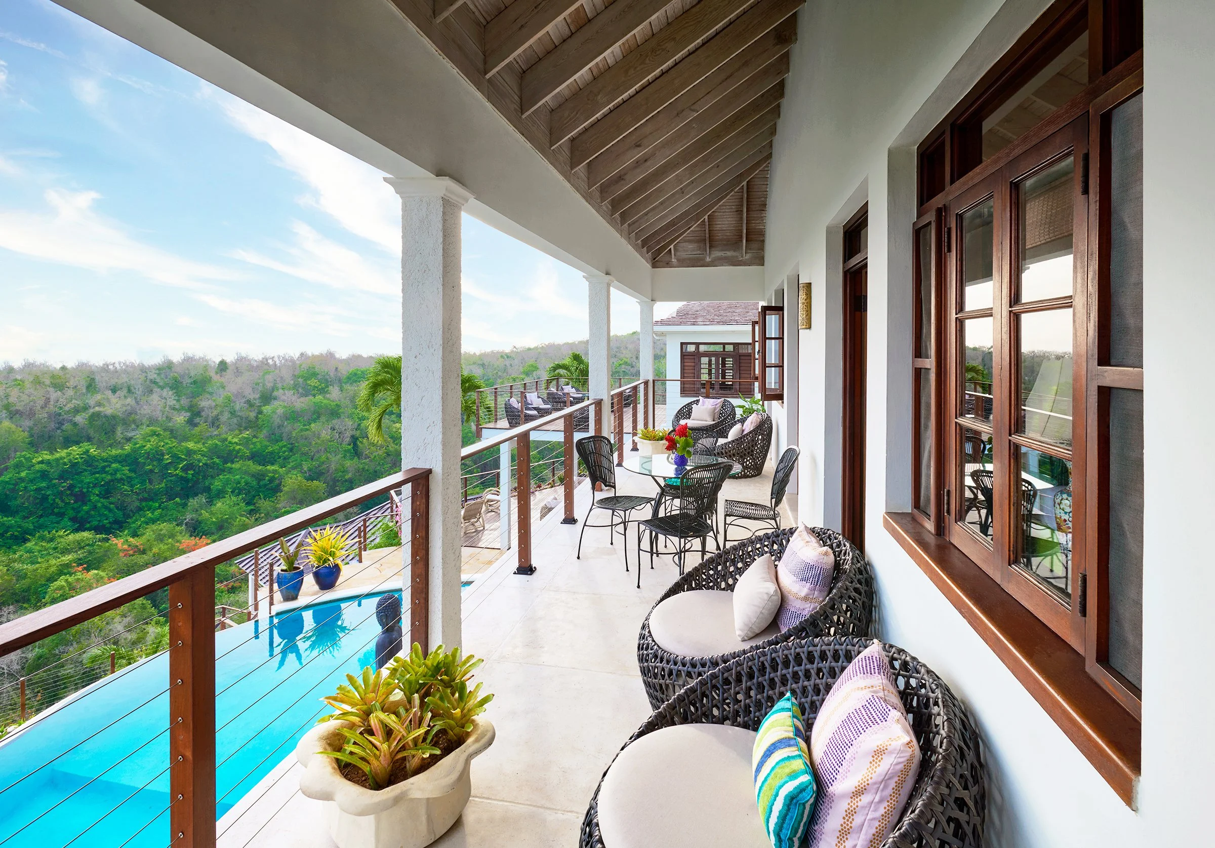 Exquisite Balcony outside Waterlily and  Anthurium rooms with 180 degree views of the Caribbean Sea.