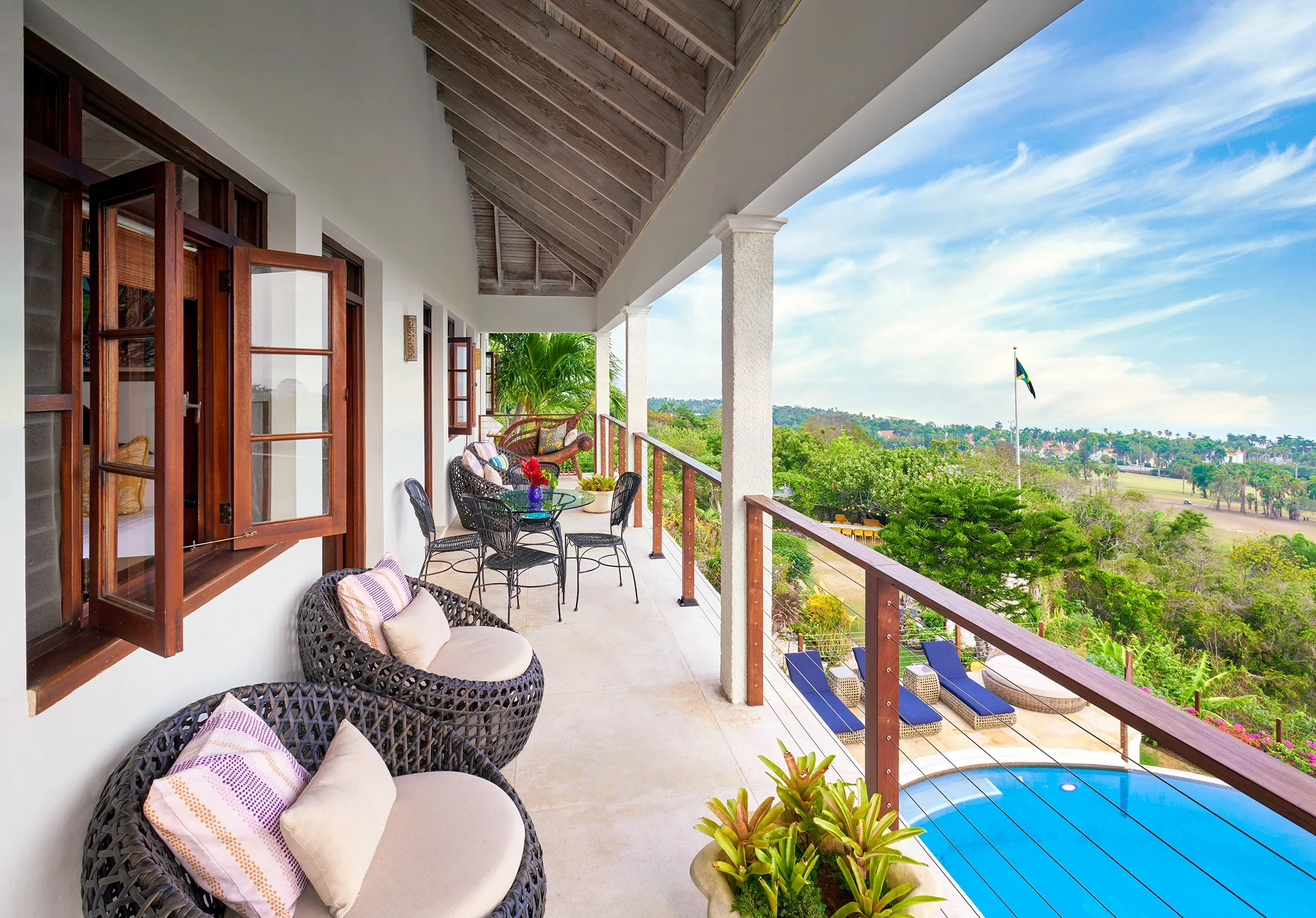 Exquisite Balcony outside Waterlily and  Anthurium rooms with 180 degree views of the Caribbean Sea.