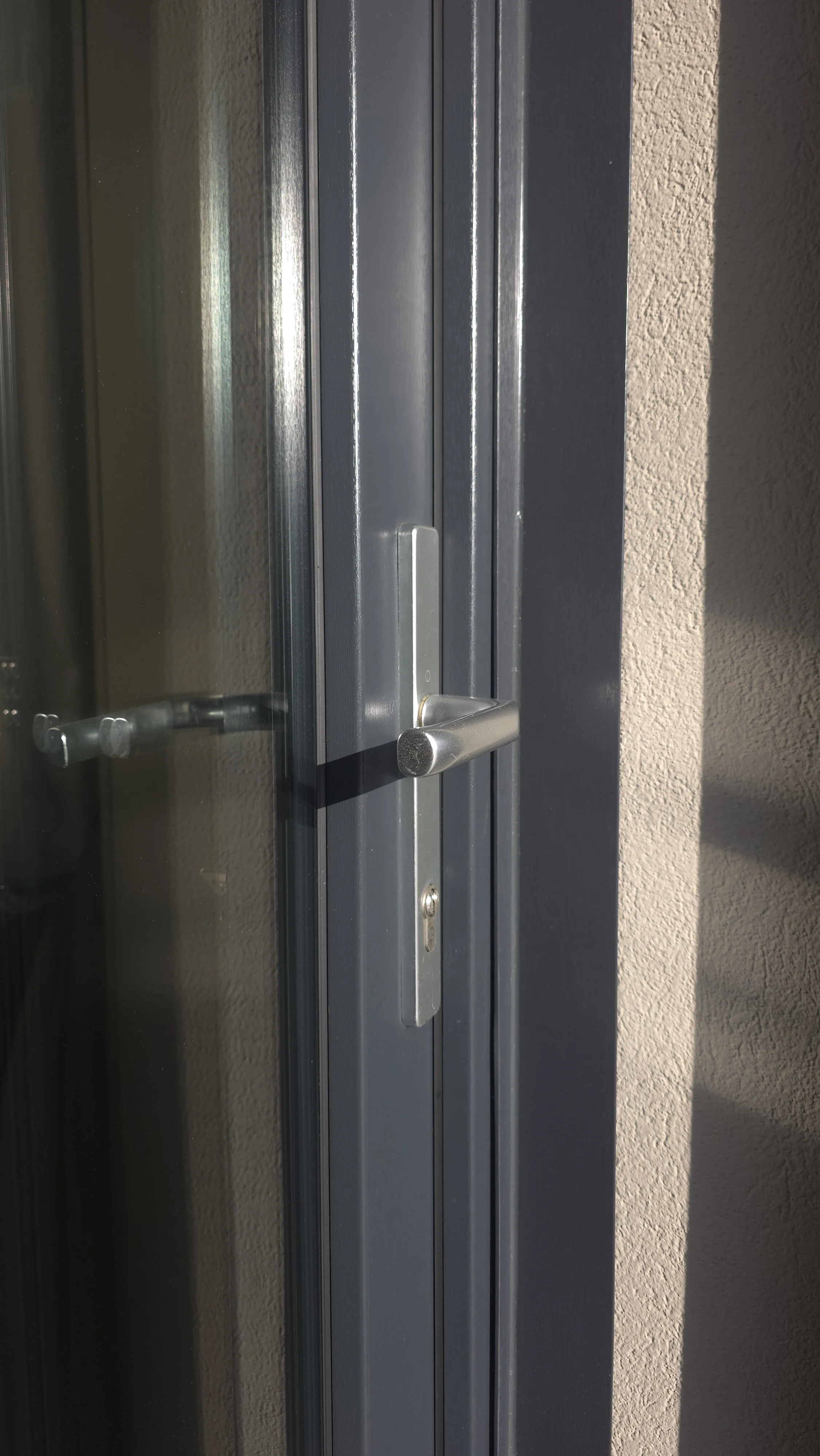 Chiusura della porta di ingresso in metallo con maniglia e serratura