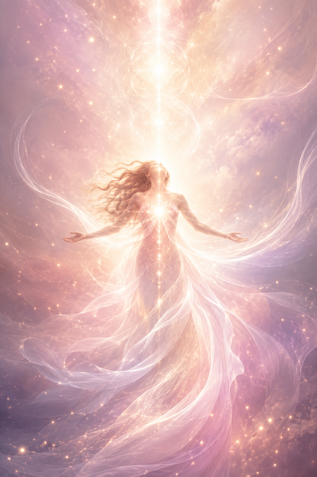 “Luminous woman surrounded by radiant light, symbolizing soul activation, spiritual energy, and transformation.”