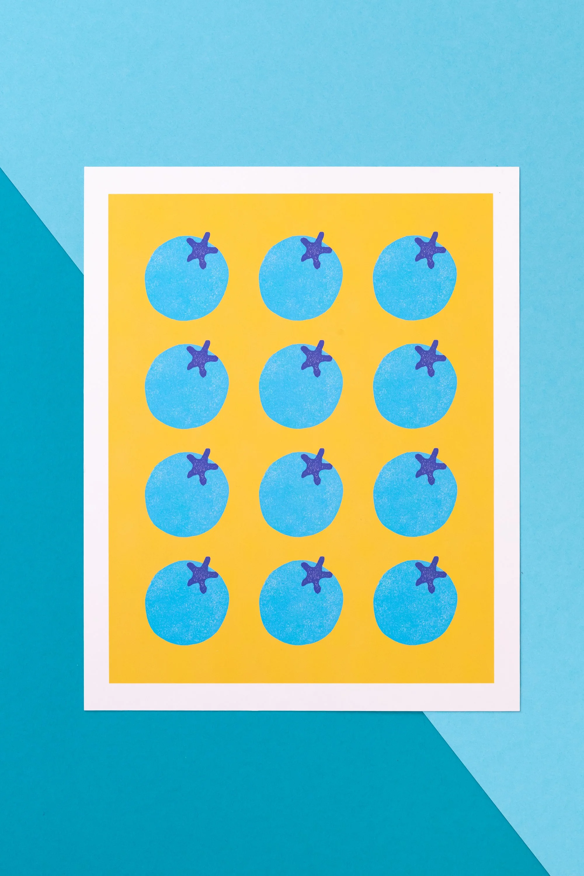 "Retro Bluebs" Linocut 8x10 Print