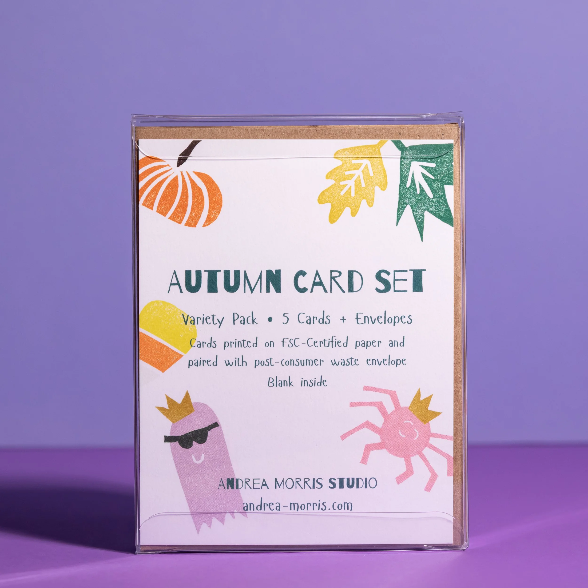 Fall Linocut Card Variety Pack (5 Cards + Envelopes)