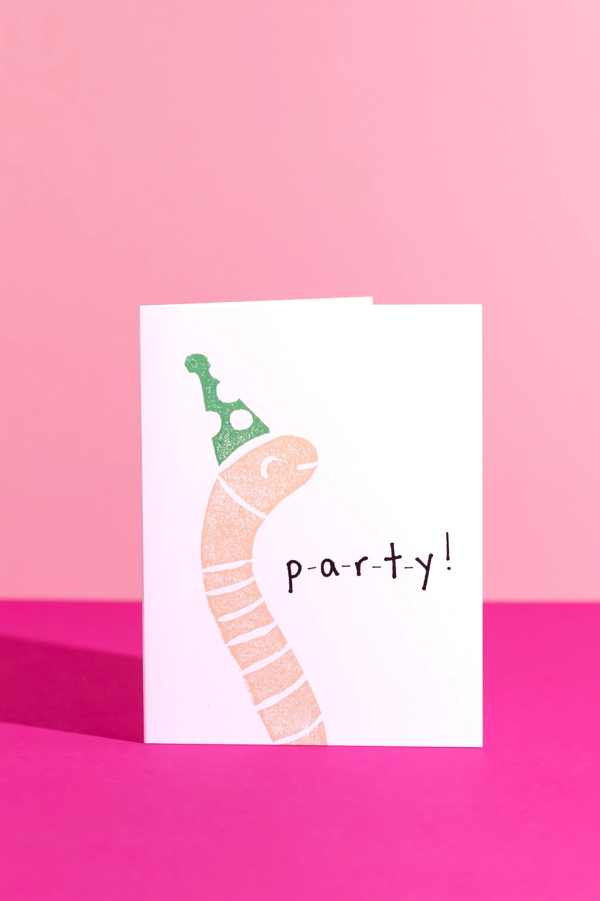 "Party Worm" Linocut Greeting Card