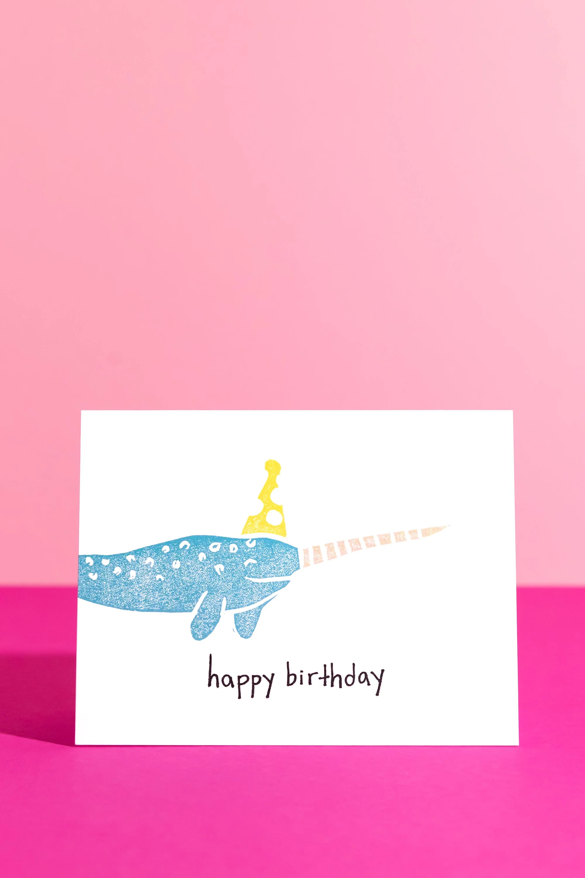 "Narwhal Birthday" Linocut Greeting Card