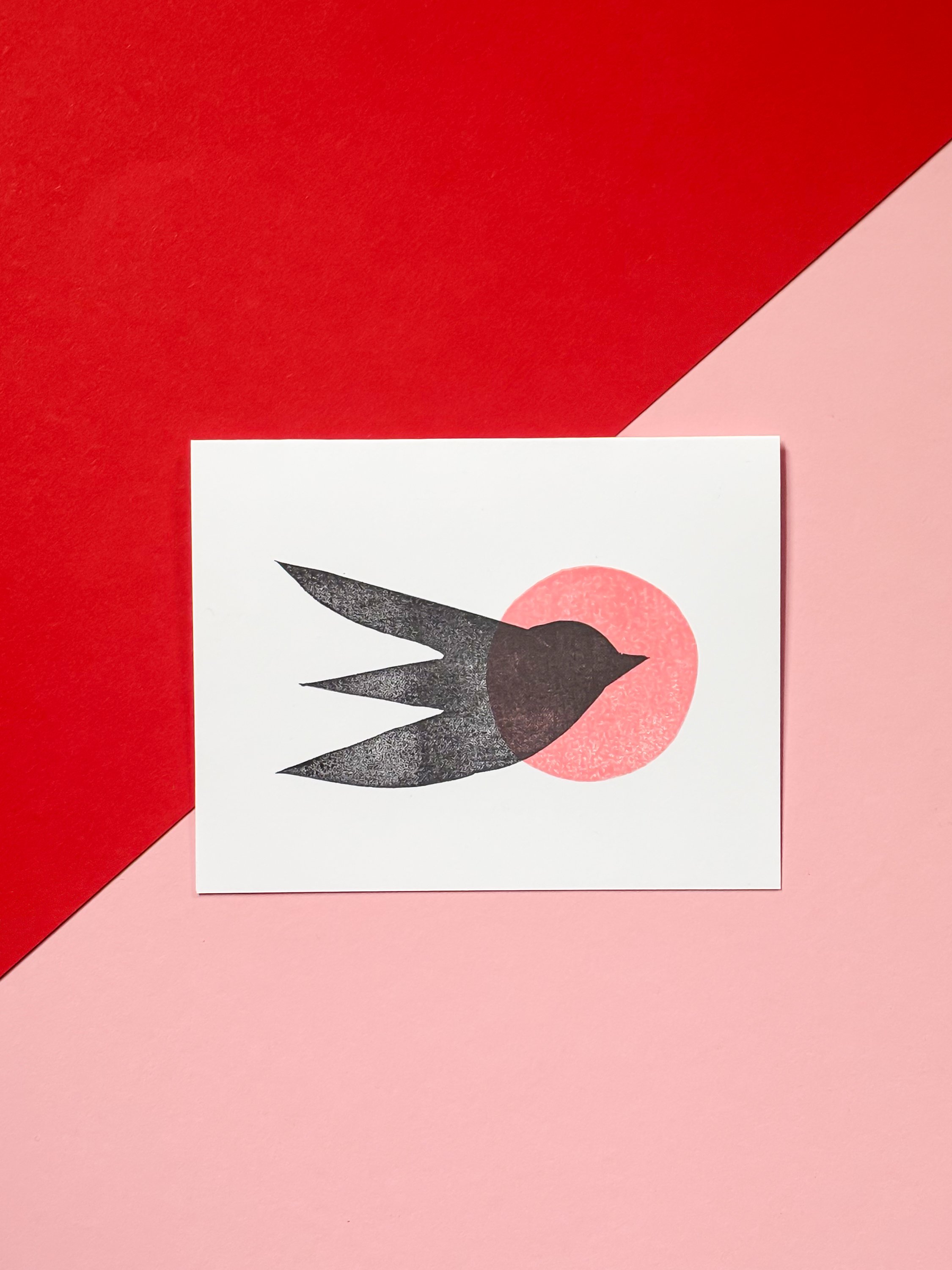 Handprinted Linocut Greeting Card - "Fly Over"