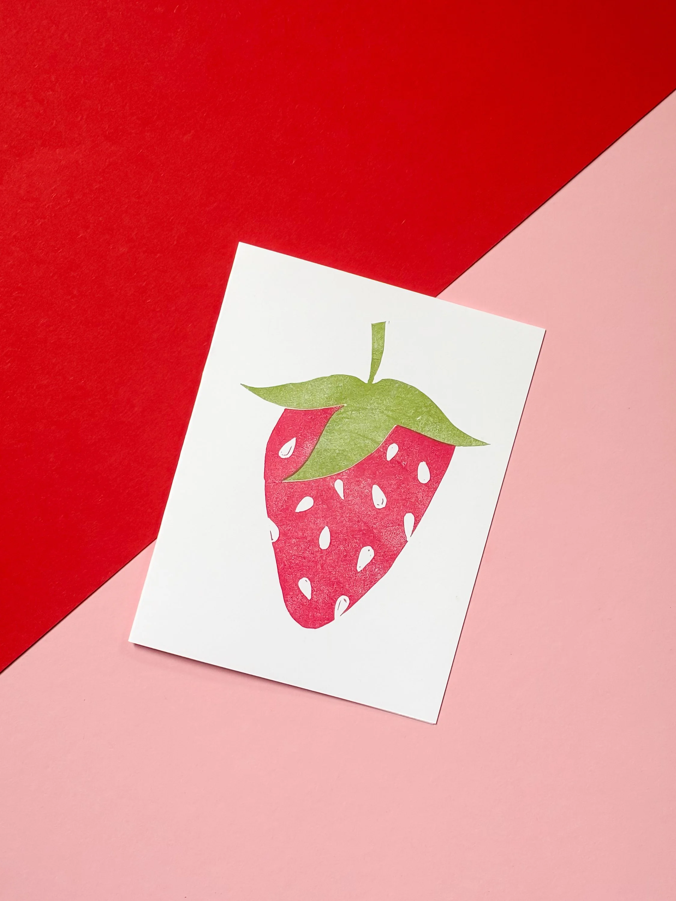 Handprinted Linocut Greeting Card - "Strawberry Sweetness"