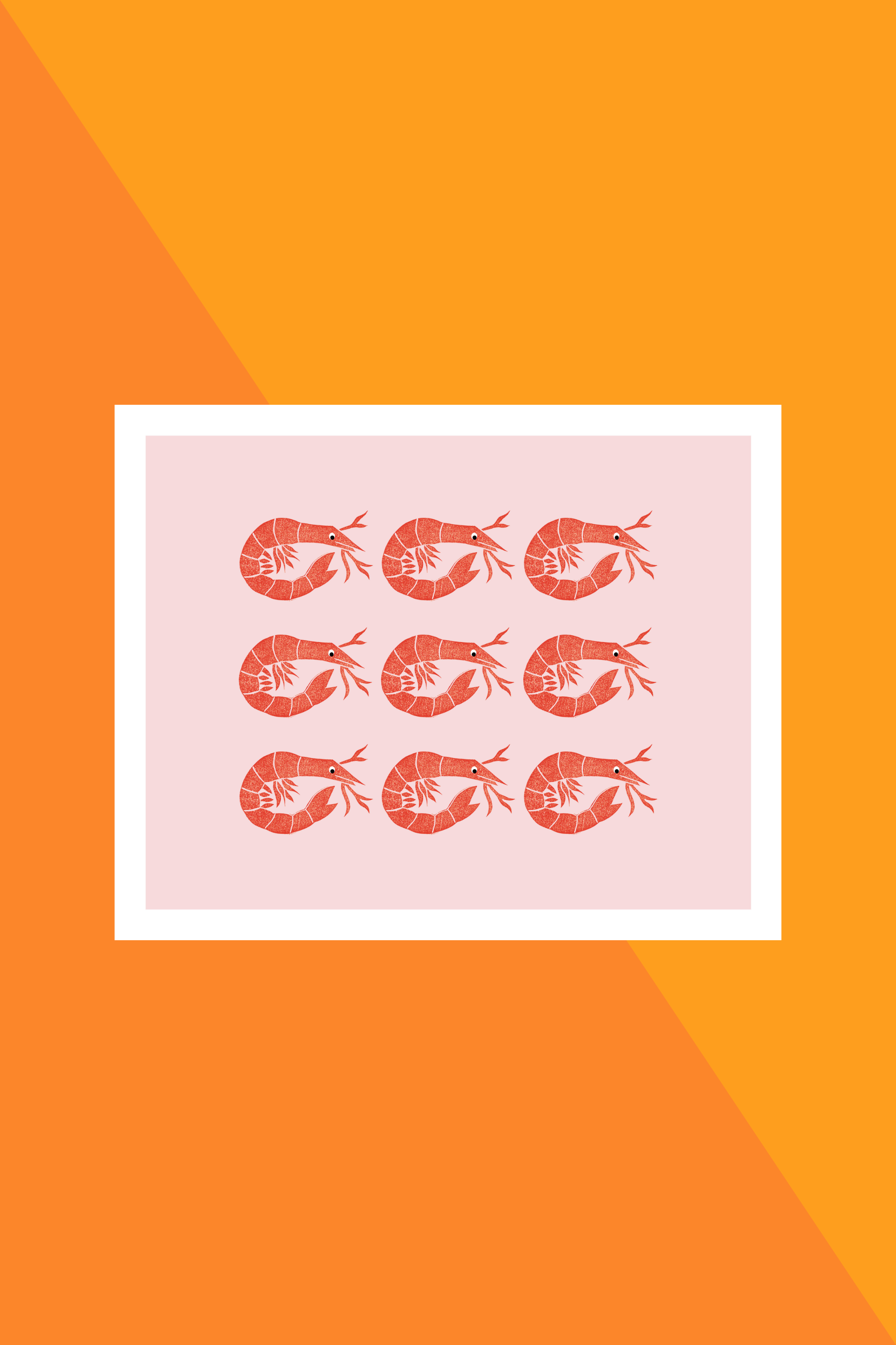 "Shrimp Lineup" Linocut 8x10 Print