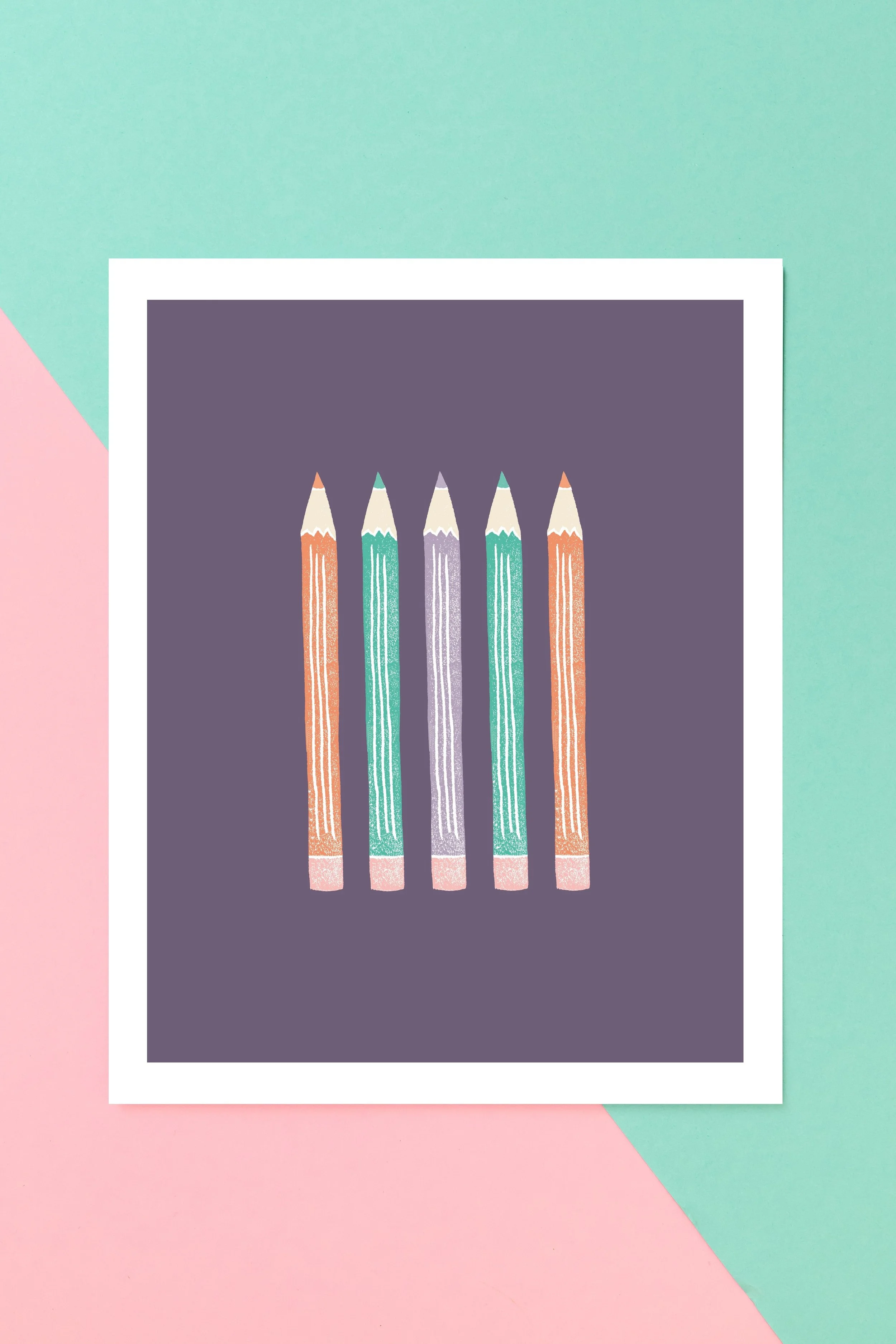 "Pencil Pastels" Linocut 8x10 Print