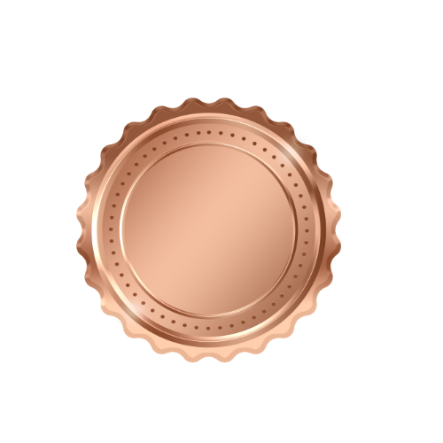 A close-up of a metallic, peach-colored, copper-style bottle cap with ridges around the edge.
