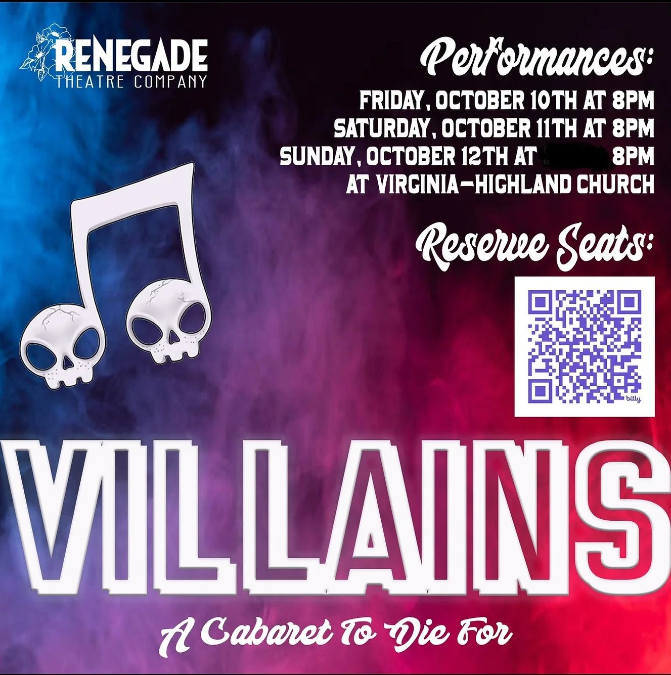 🪦 There&rsquo;s a spooky chill in the air&hellip; Reserve your seats for this weekends performances of &ldquo;Villains: A Cabaret To Die For&rdquo; on Friday, Saturday and Sunday st 8pm💀 bit.ly/RTCvillains 

Please note: Our Sunday 2pm performance 