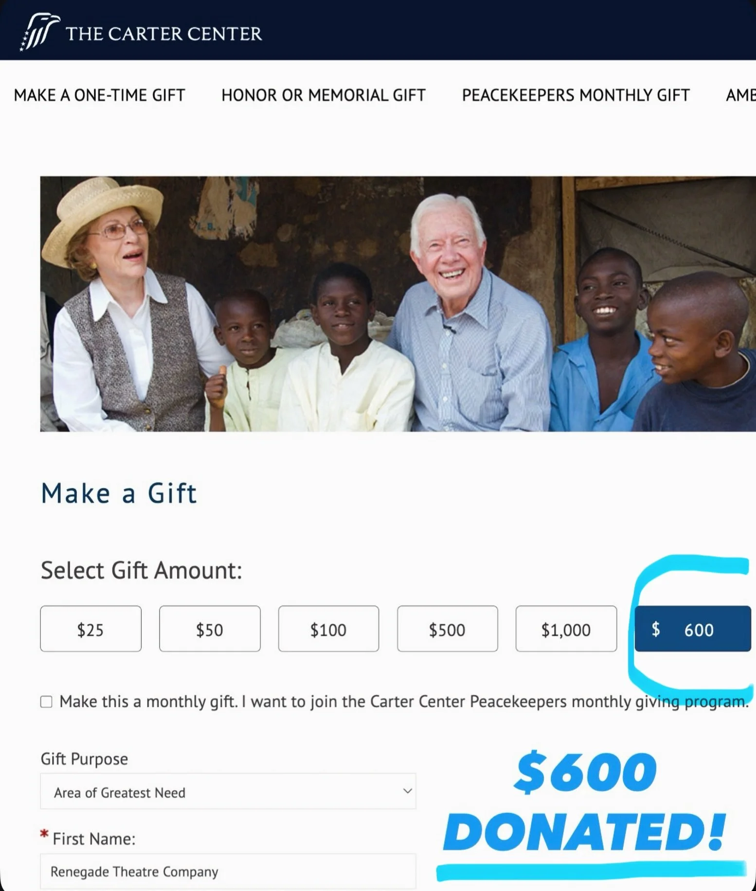 🌈 Thank you to our generous patrons who supported our donation to @thecartercenter ! 💸 We are so proud of the cast and crew of &ldquo;This Random World&rdquo; for all of their hard work over the course of the run and are thrilled to give $600 to he
