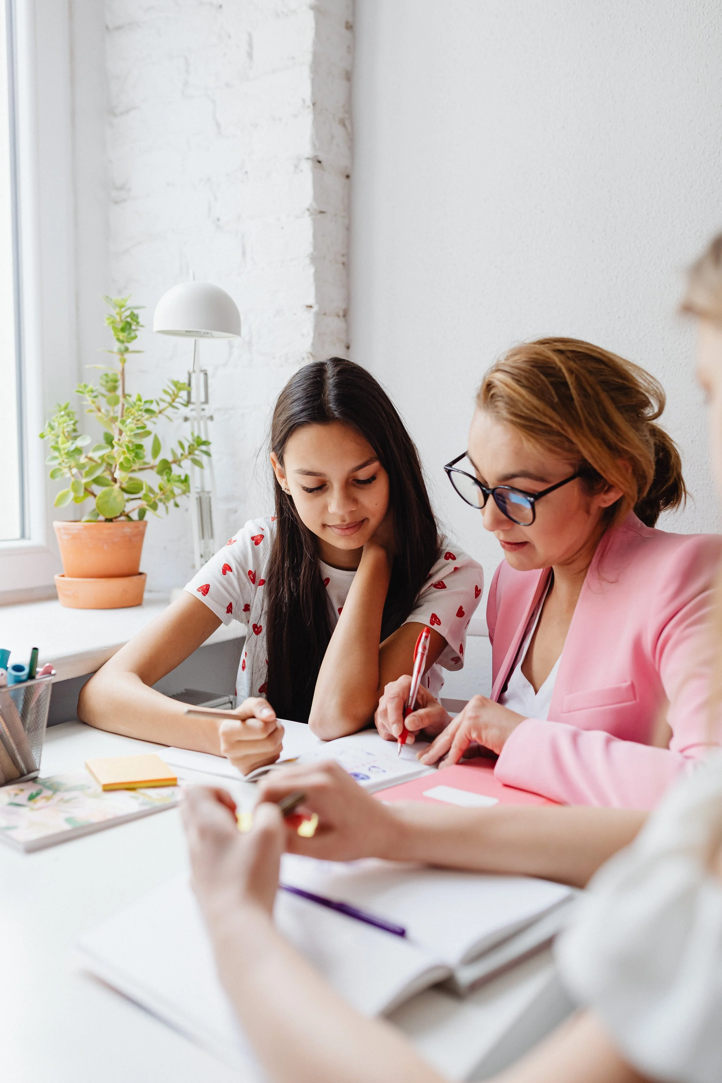Teenager being tutored by an adult