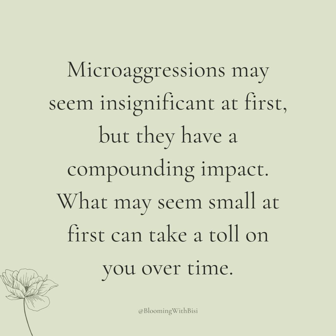 The little things add up.

You&rsquo;re not overreacting. 

It&rsquo;s not &ldquo;harmless fun&rdquo;. 

It&rsquo;s hurtful. 

#womenofcolor #poc #womeninbusiness #blackmentalhealth #mentalhealthawareness #therapytips #microaggressions #racialtrauma 