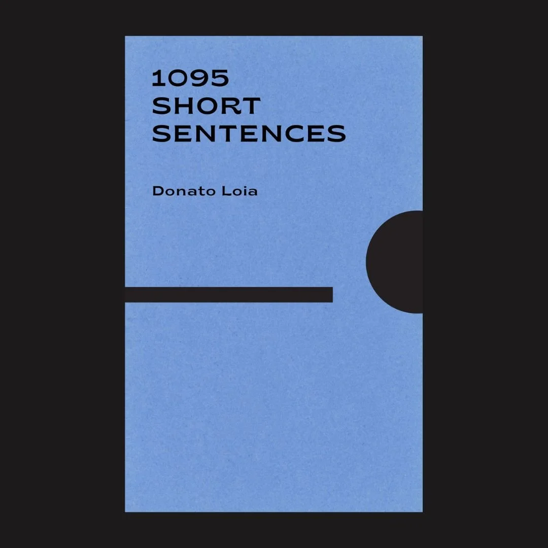 Cover of a book titled '1095 Short Sentences' by Donato Loia, featuring a blue background with black geometric shapes.