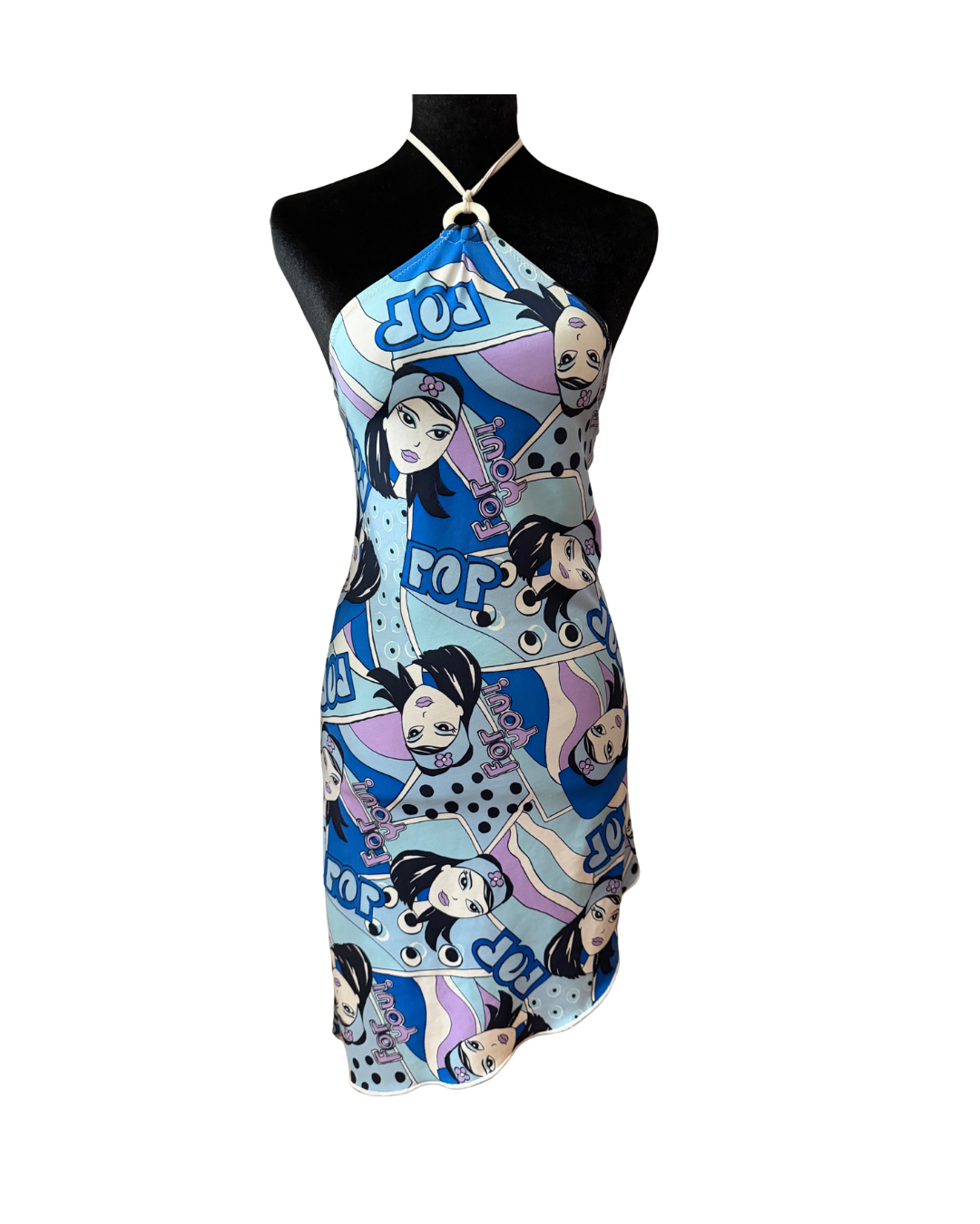 Italian Vintage Pop Art Asymmetric Halter Dress