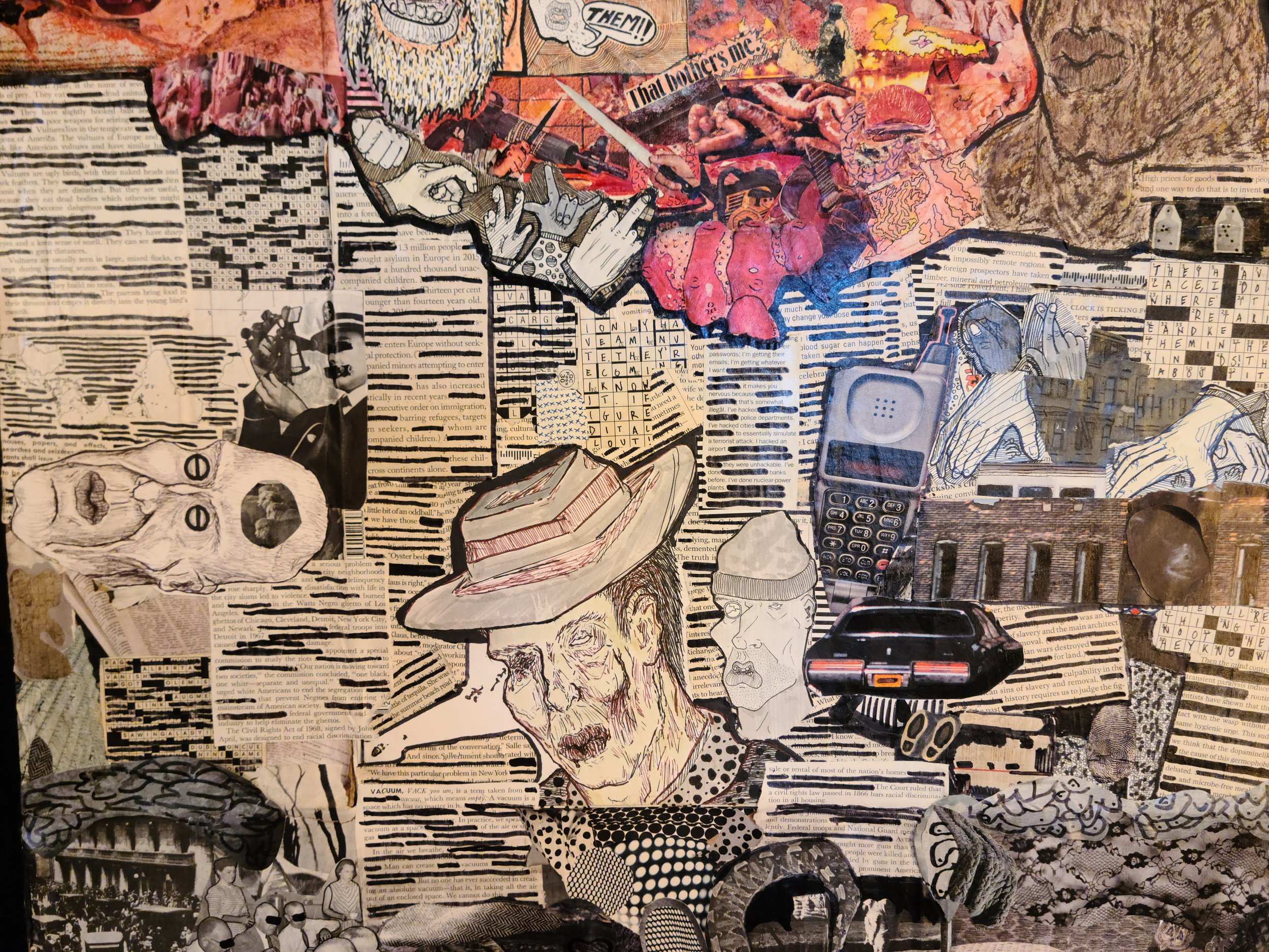 “Men With Hats” (2017) Mixed Media Collage on Panel/Canvas. 36”x48” DETAIL