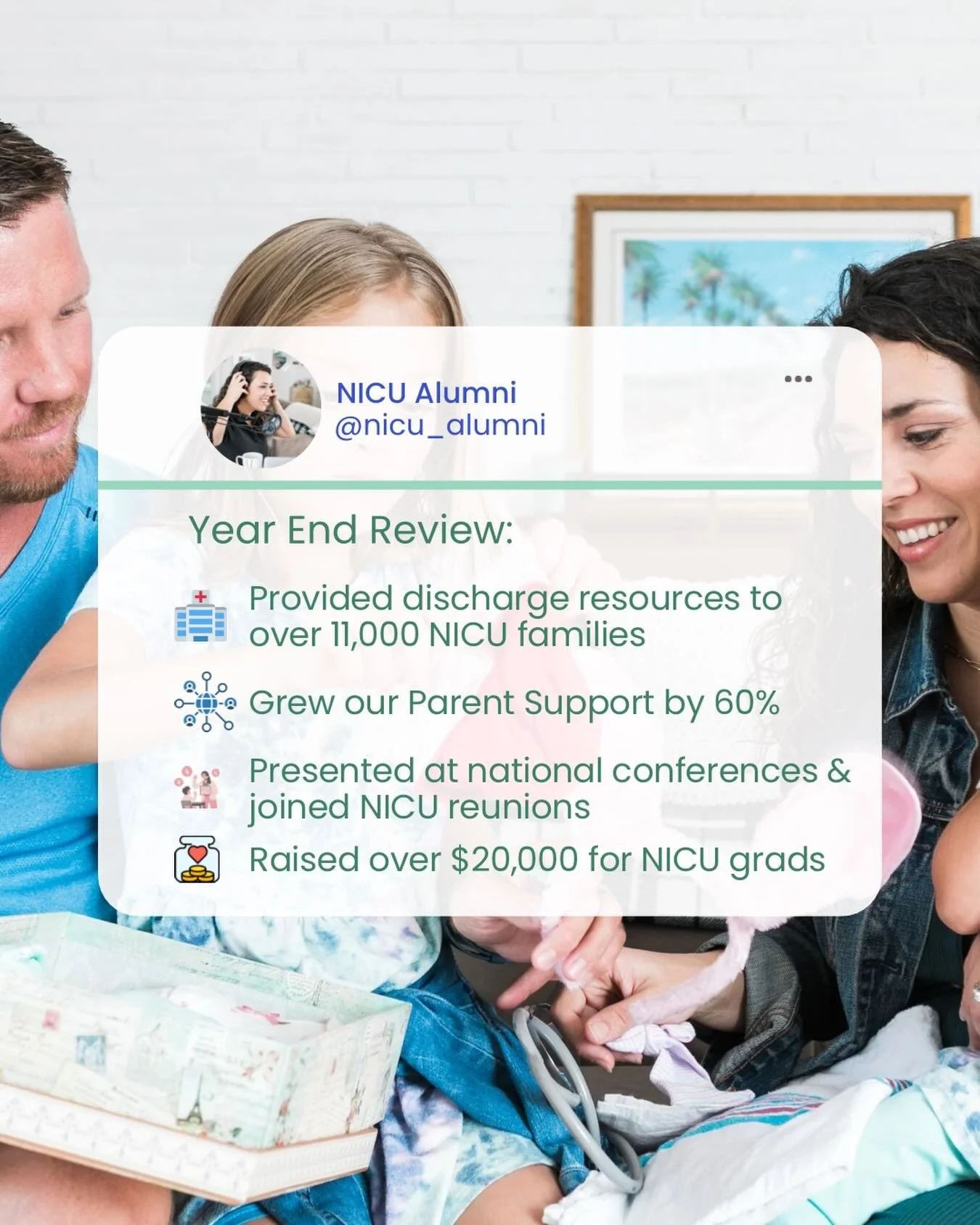 ✨ What a year it&rsquo;s been. ✨

As we close out 2025, we&rsquo;re reflecting on the stories, the strength, and the community that made this year unforgettable.

Because of your support, NICU Alumni was able to:

💙 Distribute thousands of NICU Disc