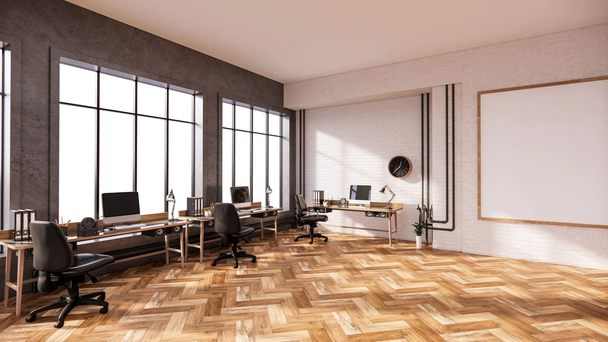 Commercial hardwood floor refinishing in a Chicagoland office space