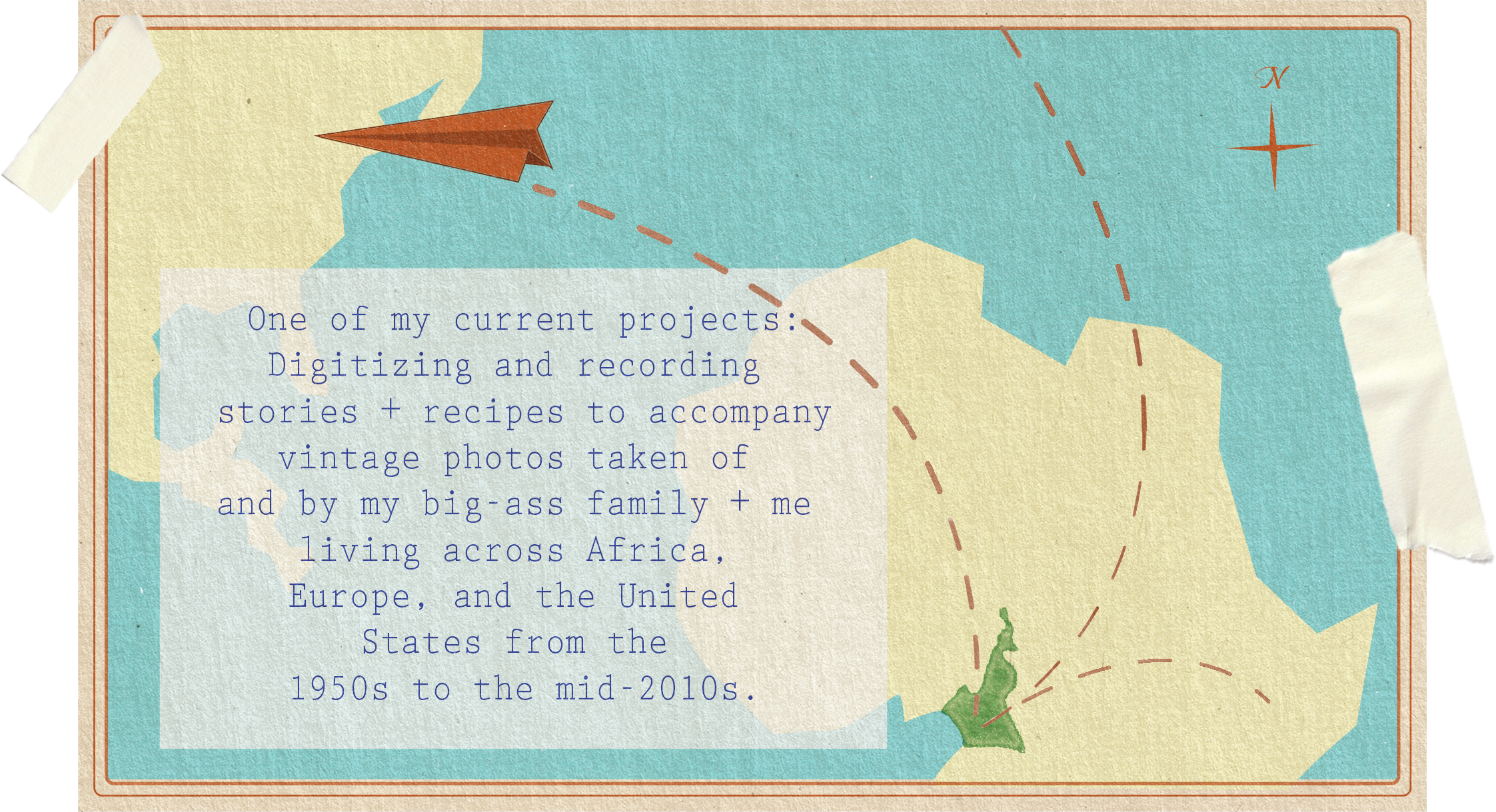 One of my current projects: Digitizing and recording stories and recipes to accompany vintage photos taken of and by my big ass family and me living across Africa, Europe, and the United States from the 1950s to the mid-2010s.