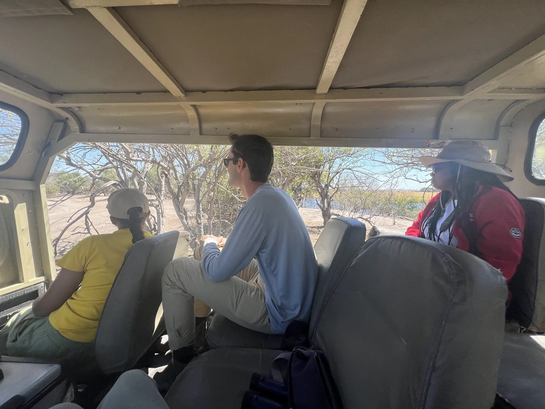 Rory, Ajani and JoyceLyn in the safari vehicle