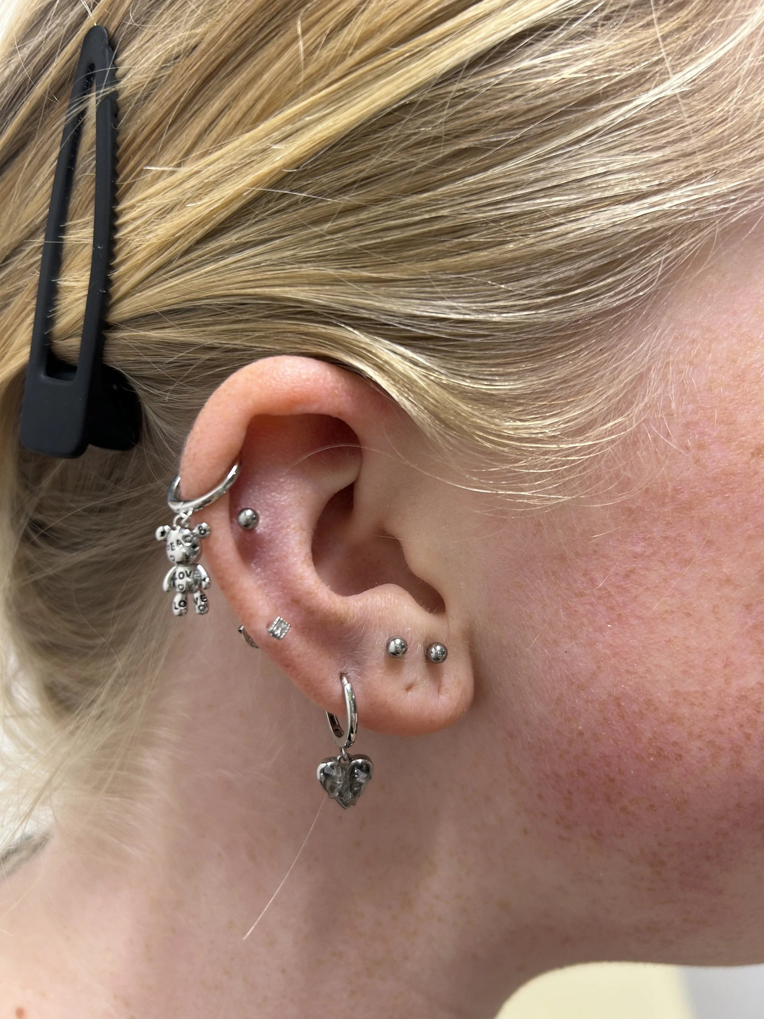 Ear piercing by Chantelle from Laser Luxe and Body Piercing in San Remo, on the Bass Coast