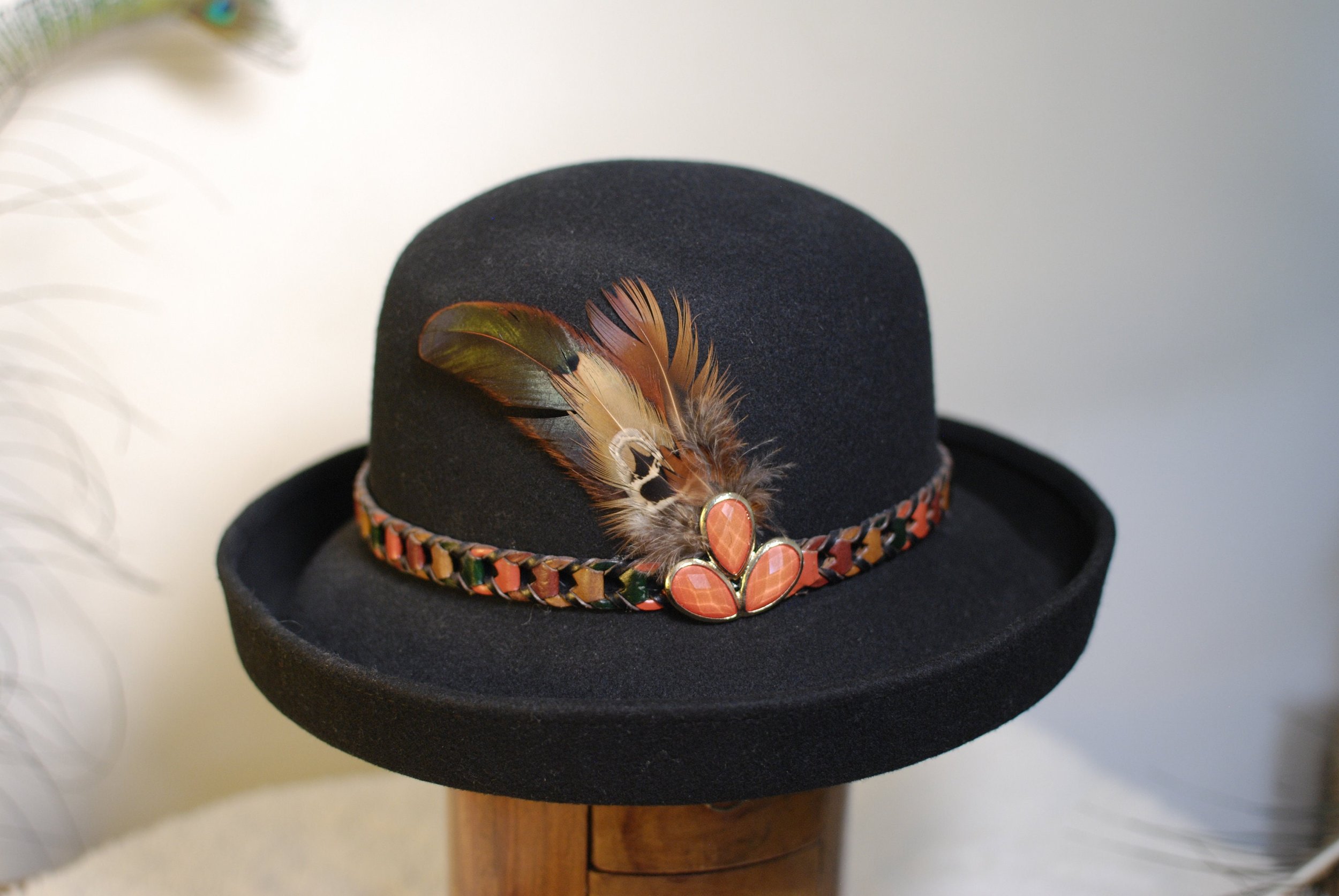 Burnt Orange Revival - Black Vintage Hat, Customised Vintage 