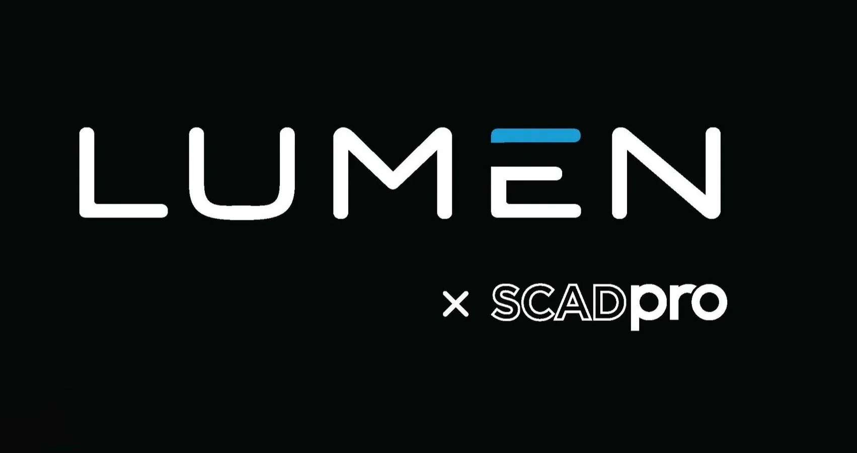LUMEN logo with blue accent and SCADpro logo on black background.